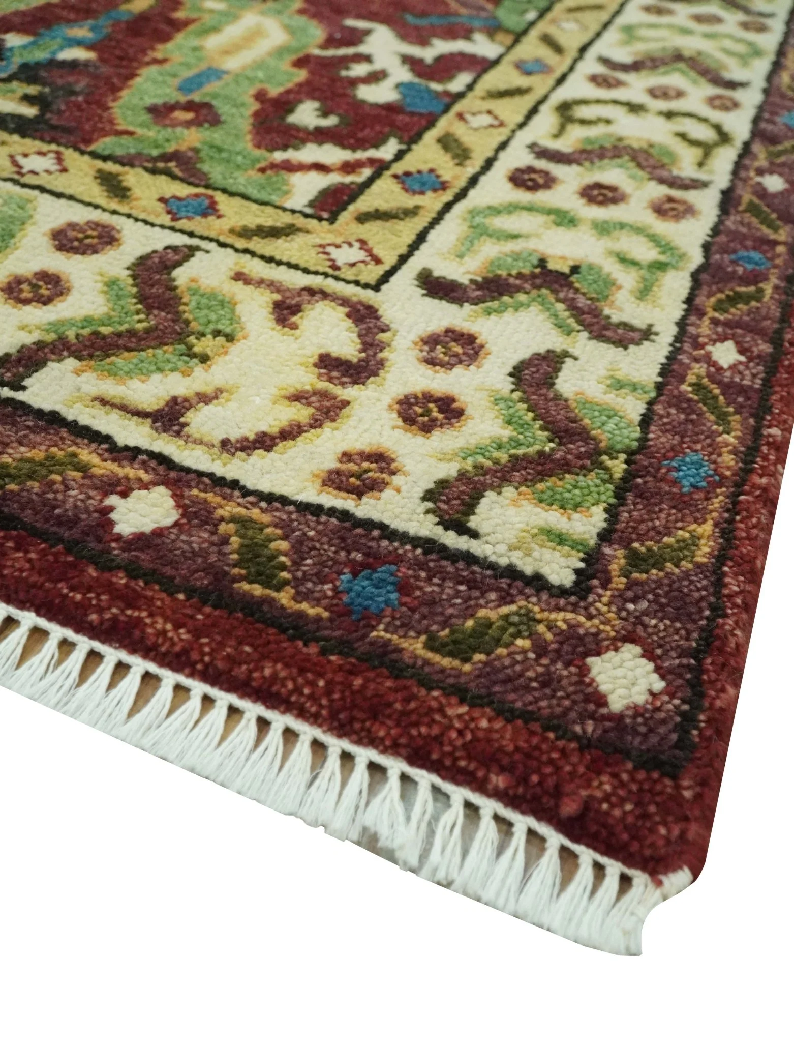 Traditional Large Design Maroon and Green Hand Knotted 8x10 wool area rug - Image 5