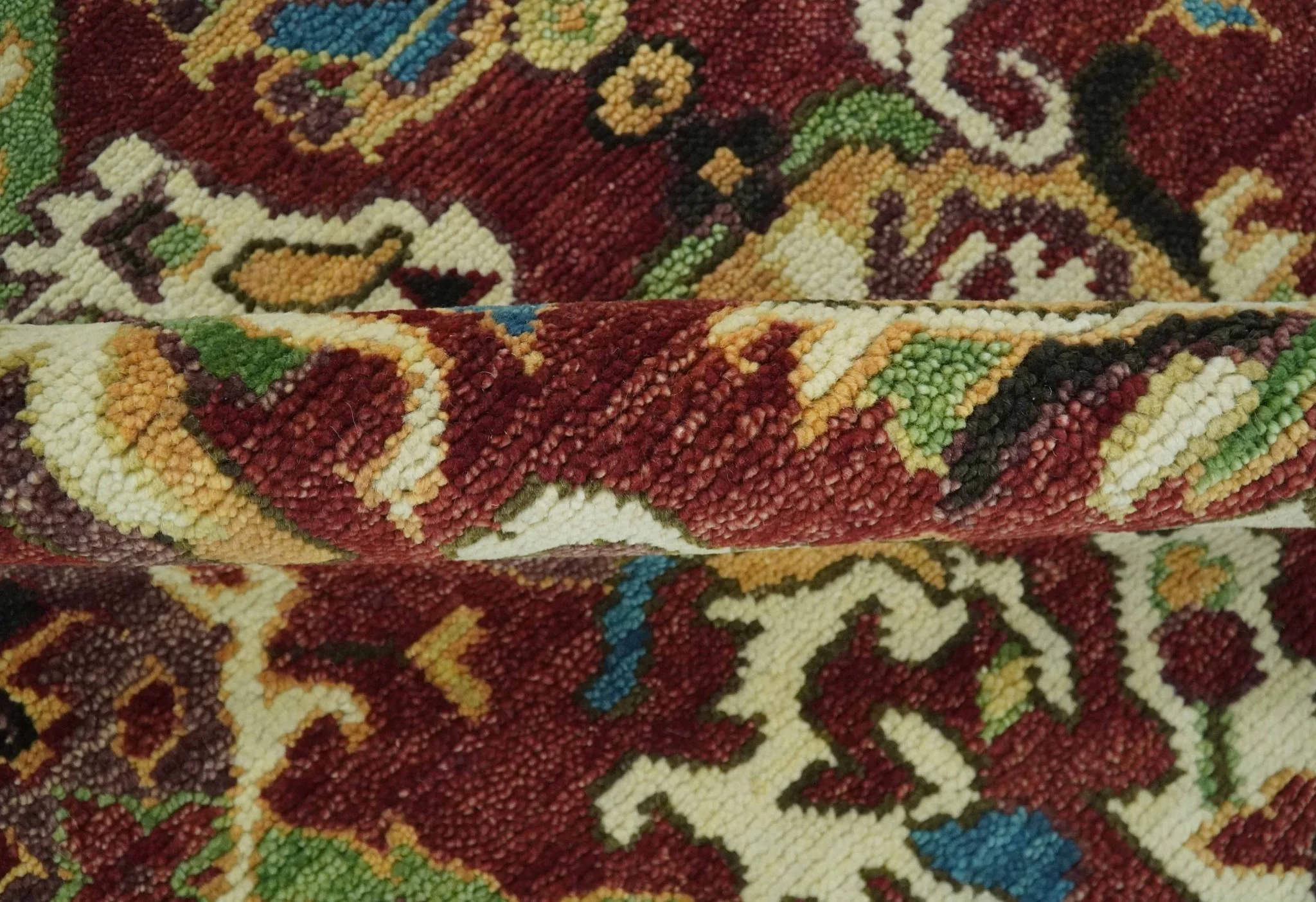 Traditional Large Design Maroon and Green Hand Knotted 8x10 wool area rug - Image 6
