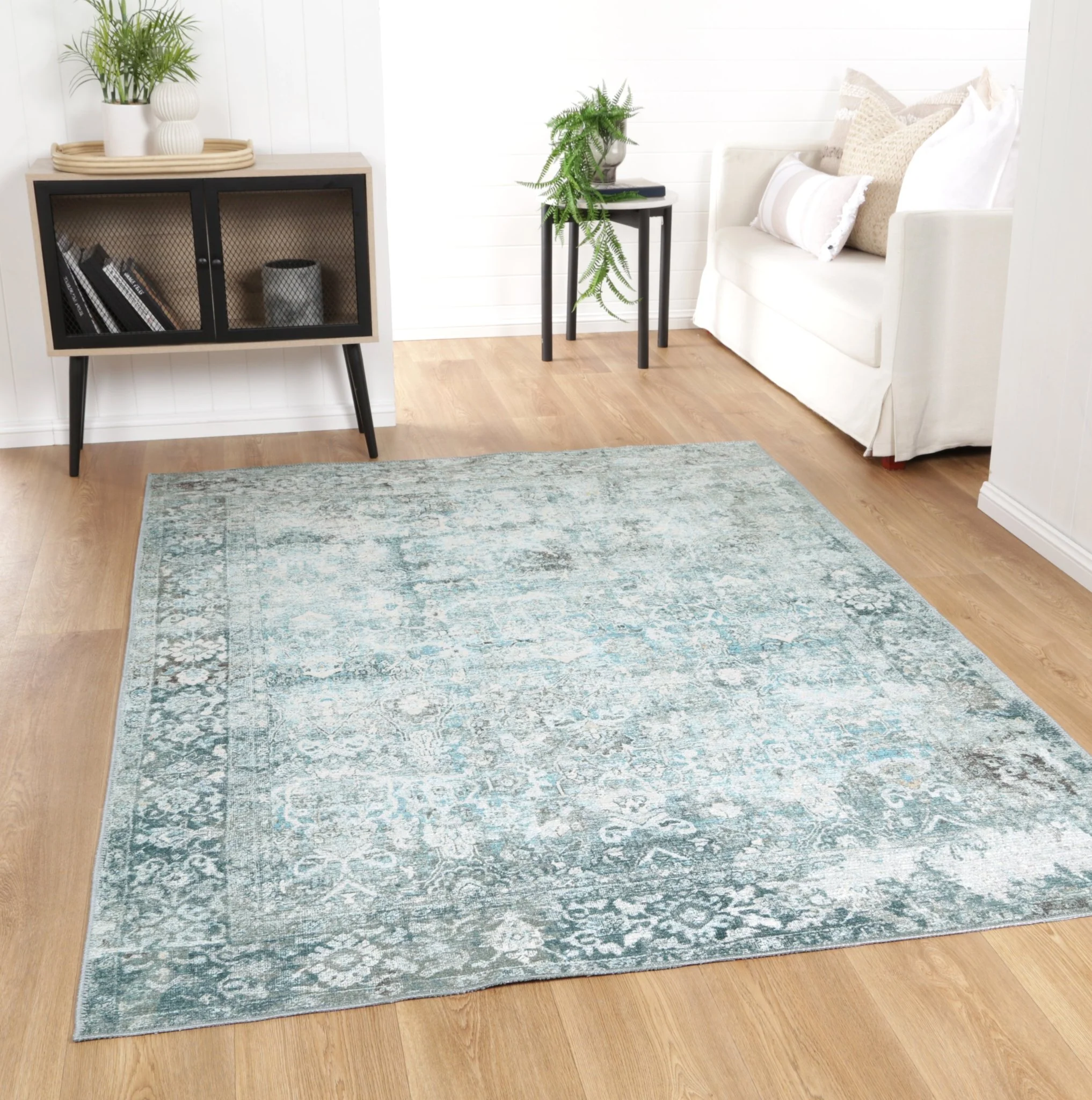 Transitional Machine Washable Gray And Blue Rug - Image 2