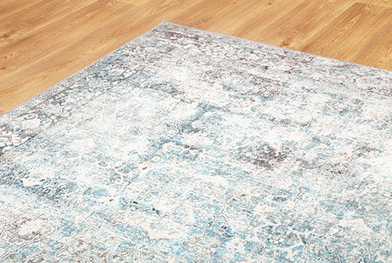 Transitional Machine Washable Gray And Blue Rug - Image 7