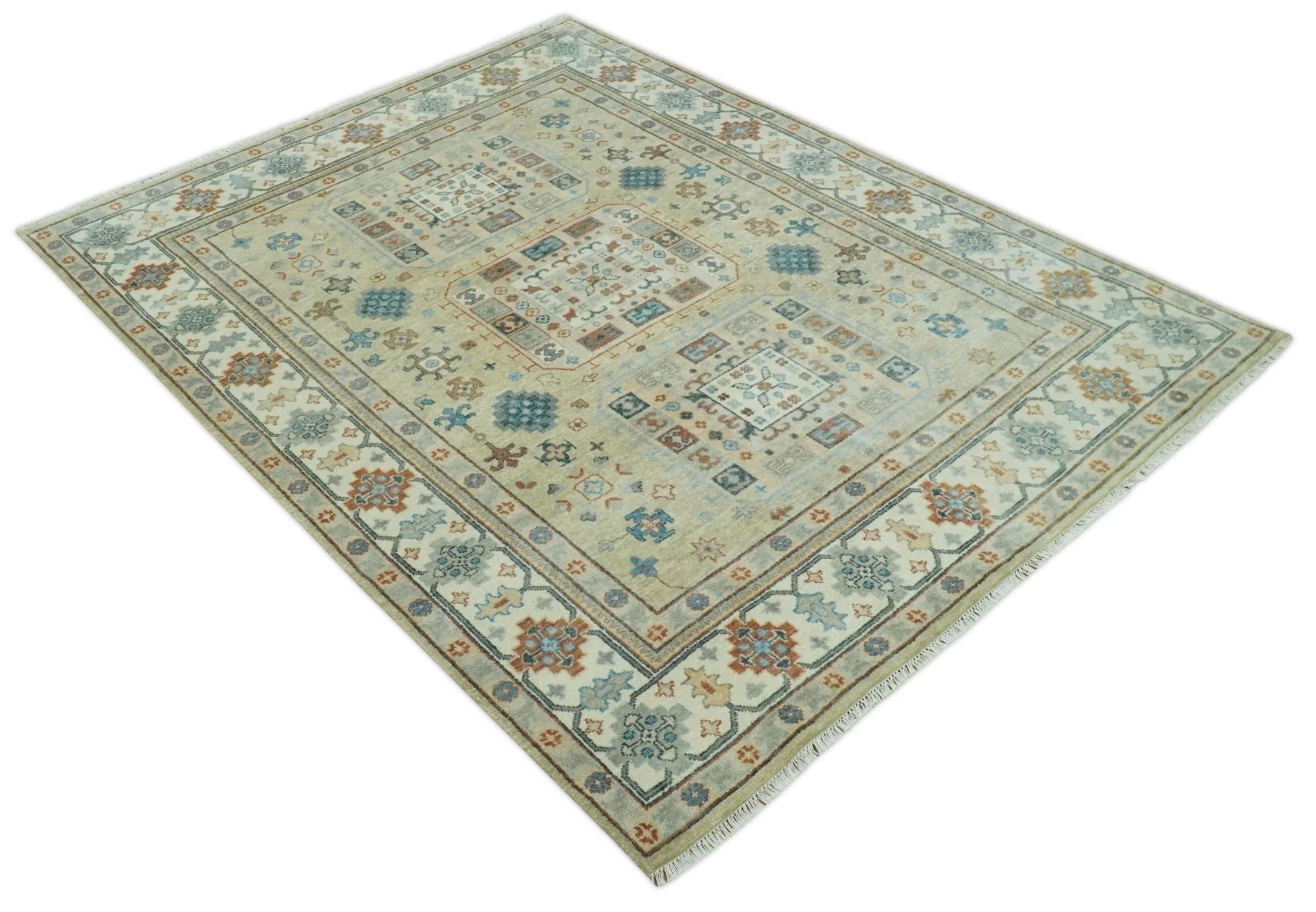 Traditional Mamluk Design Beige and Ivory Hand Knotted 8x10 wool area rug - Image 10