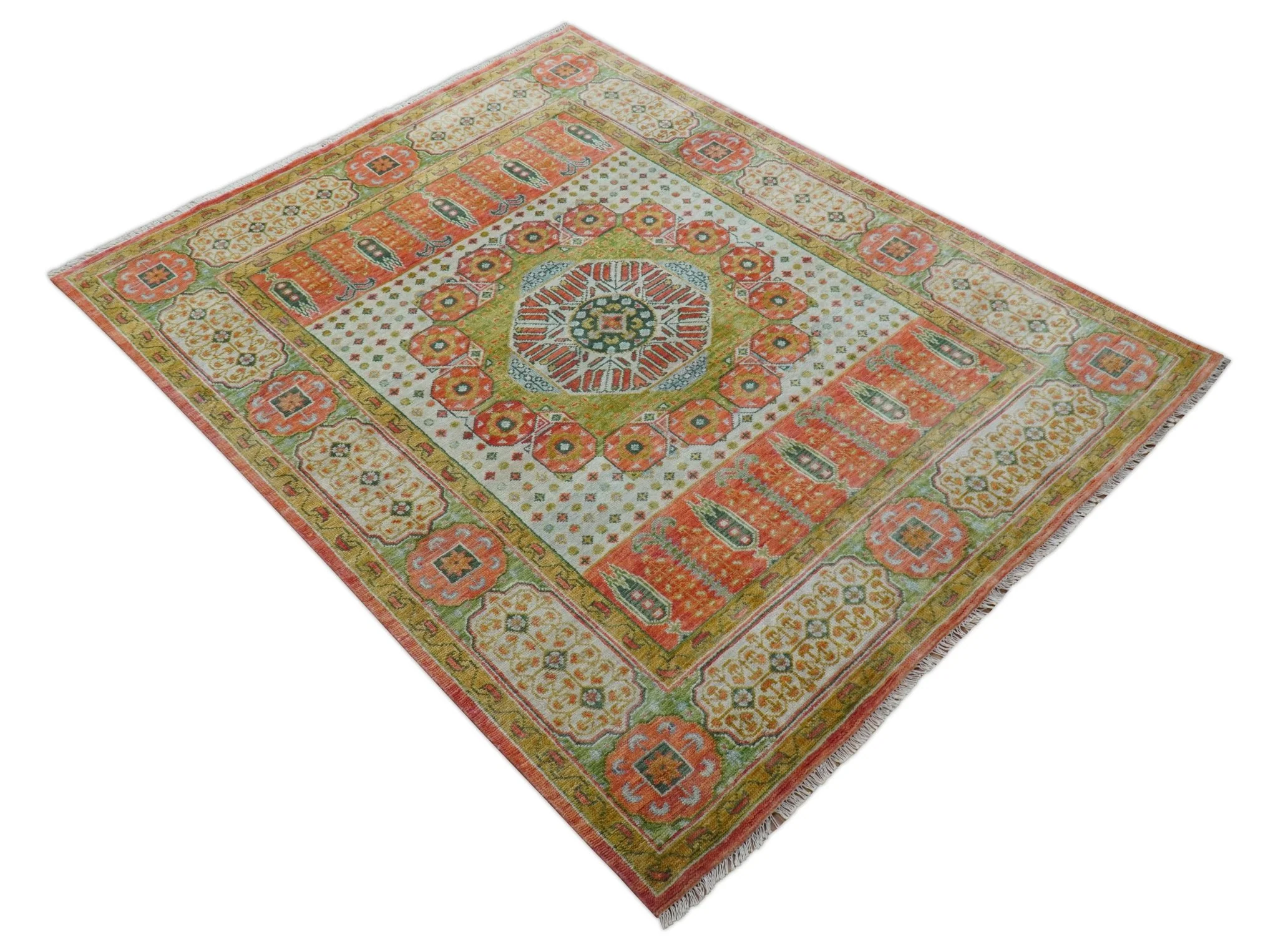 Traditional Mamluk Design Orange Hand knotted 8x10 Wool Rug - Image 10
