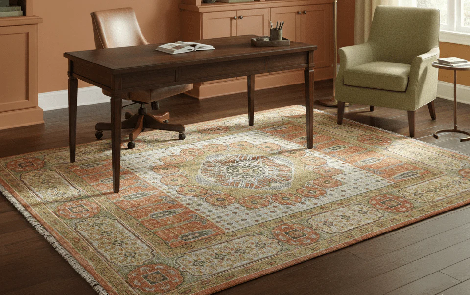 Traditional Mamluk Design Orange Hand knotted 8x10 Wool Rug - Image 2