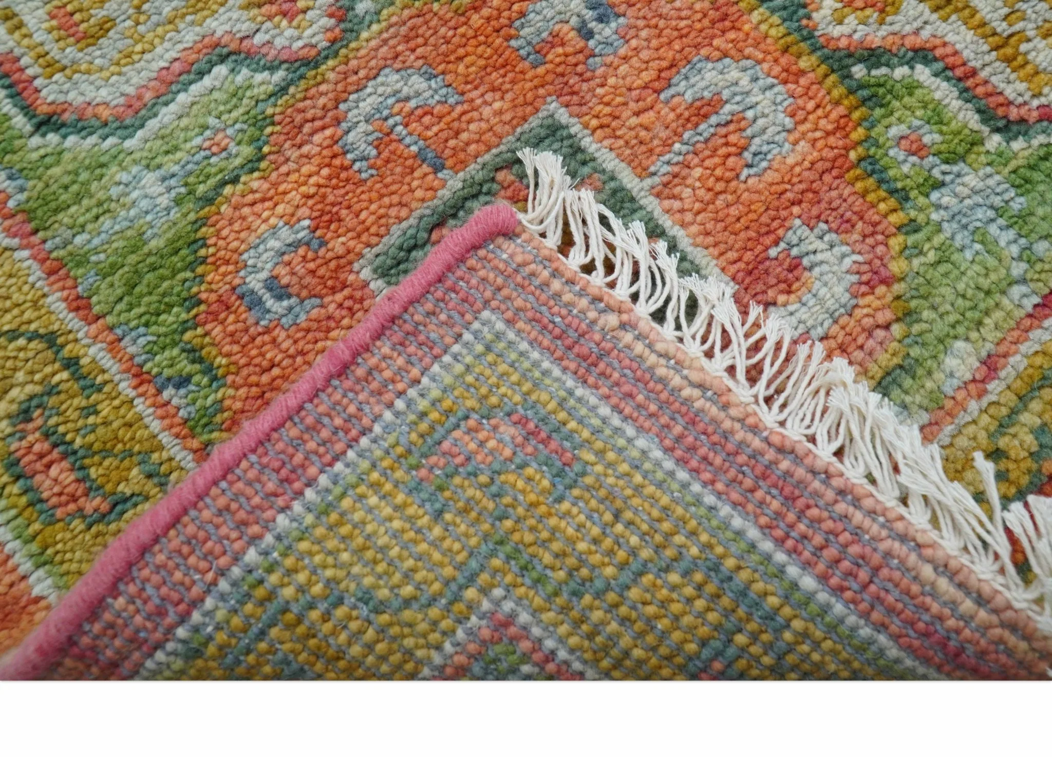 Traditional Mamluk Design Orange Hand knotted 8x10 Wool Rug - Image 5