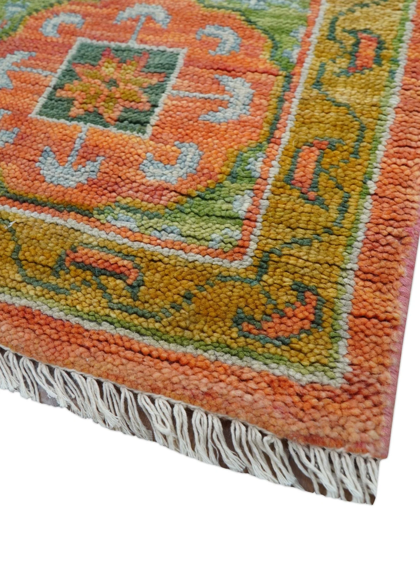 Traditional Mamluk Design Orange Hand knotted 8x10 Wool Rug - Image 7