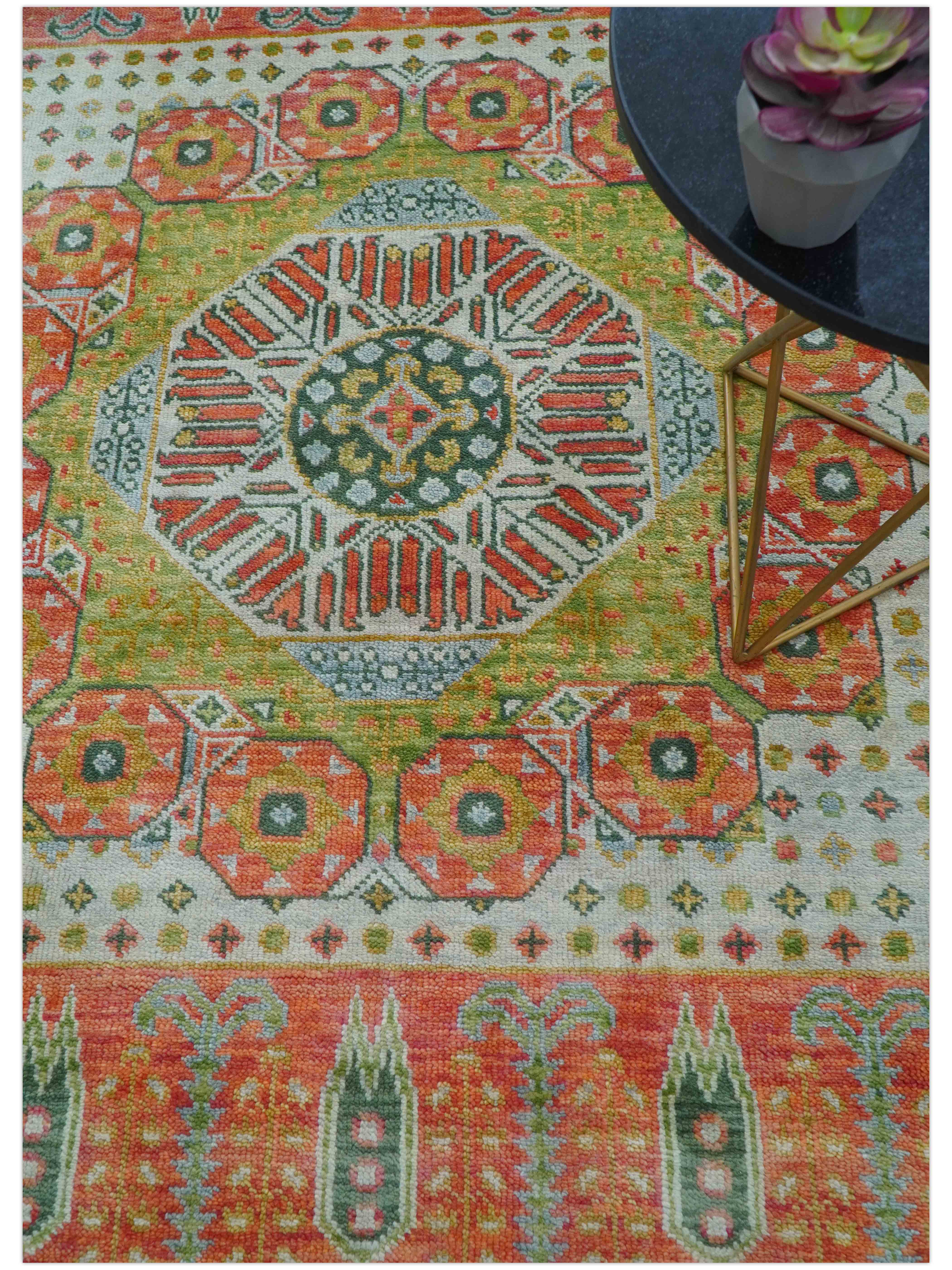 Traditional Mamluk Design Orange Hand knotted 8x10 Wool Rug - Image 8