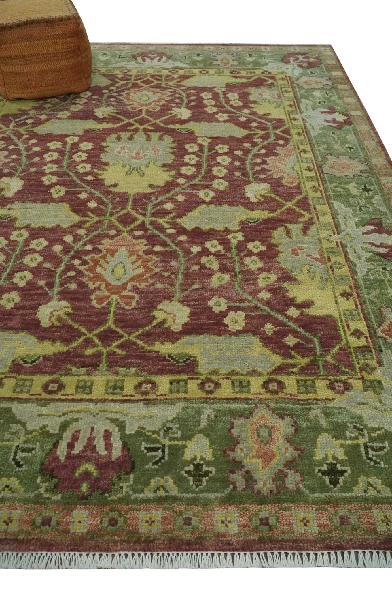 Traditional Maroon, Green and Beige Antique Donegal Design Hand knotted Area Rug - Image 3