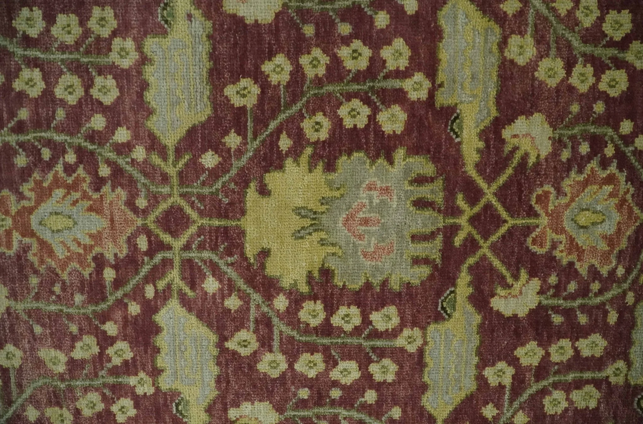 Traditional Maroon, Green and Beige Antique Donegal Design Hand knotted Area Rug - Image 4