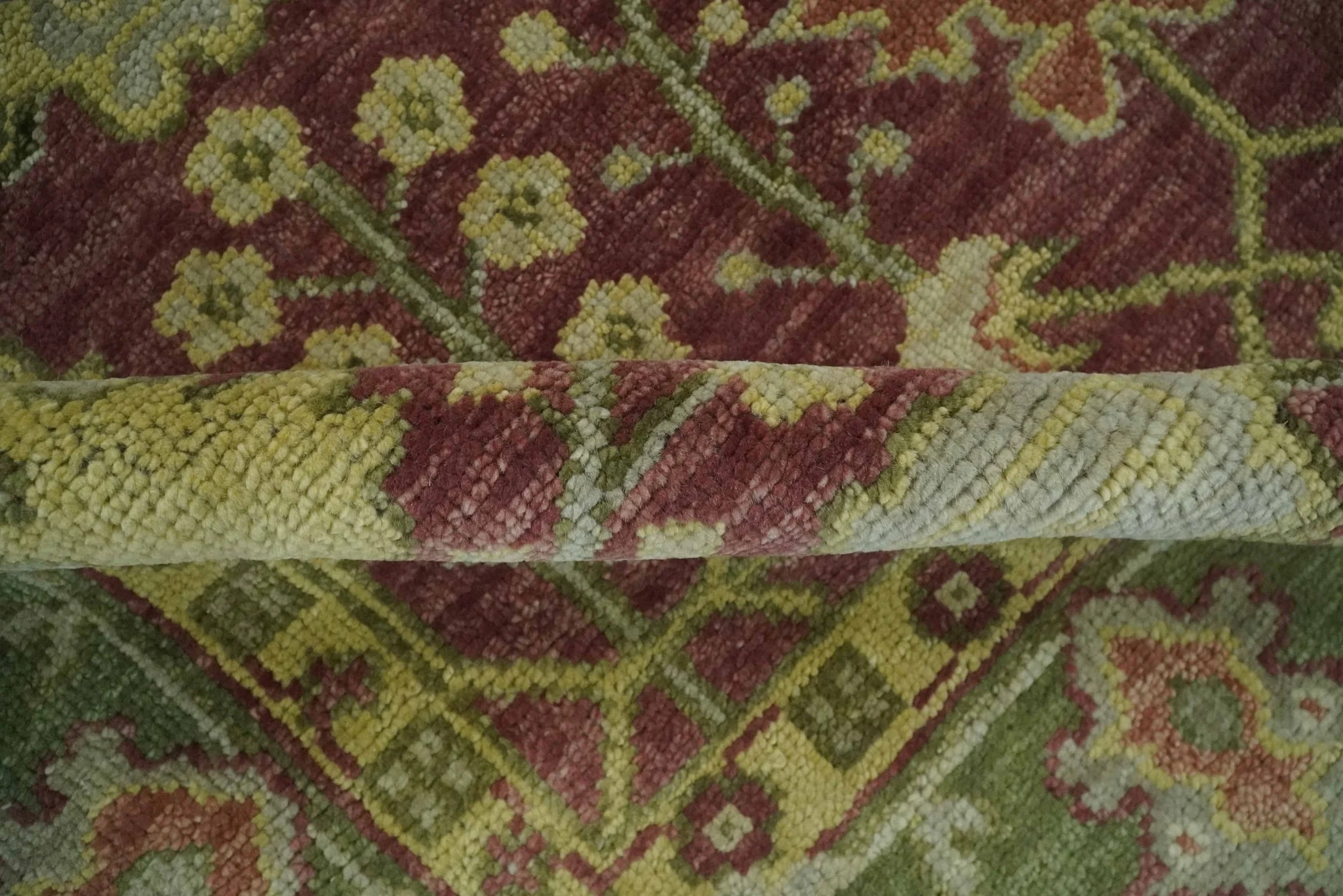 Traditional Maroon, Green and Beige Antique Donegal Design Hand knotted Area Rug - Image 6