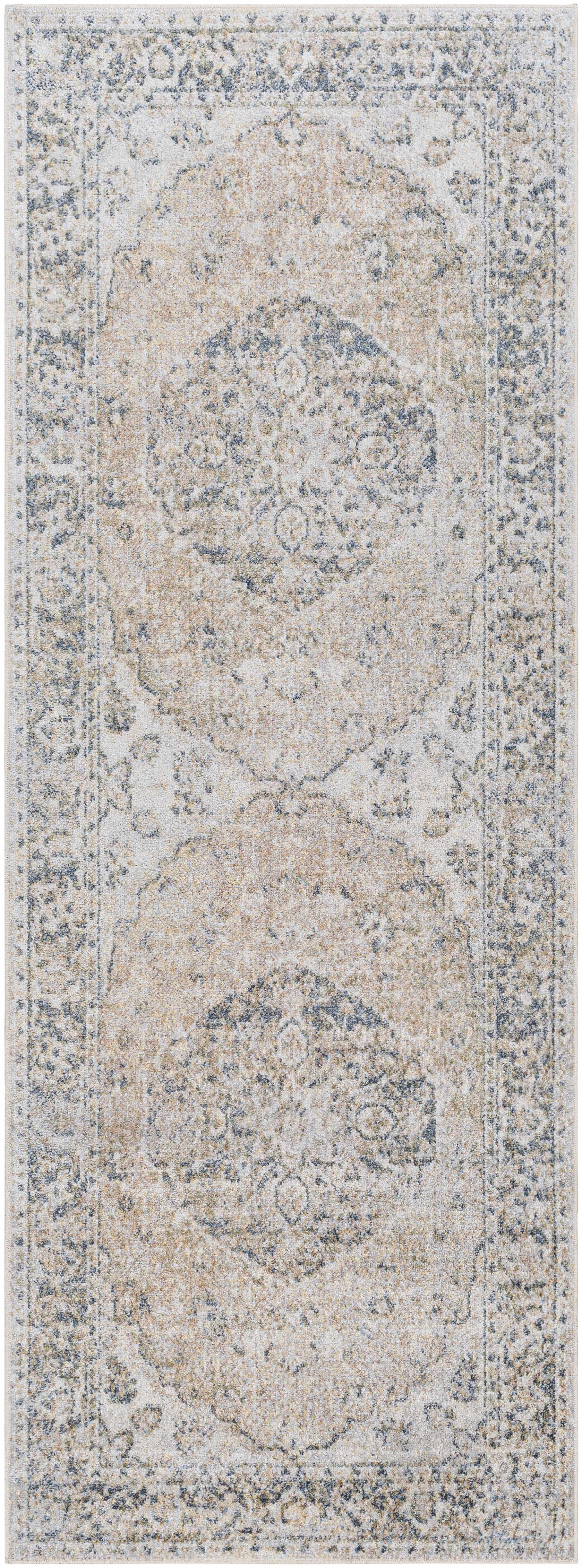 Traditional Medallion design woven Beige, Ivory and Charcoal Washable Rug - Image 11