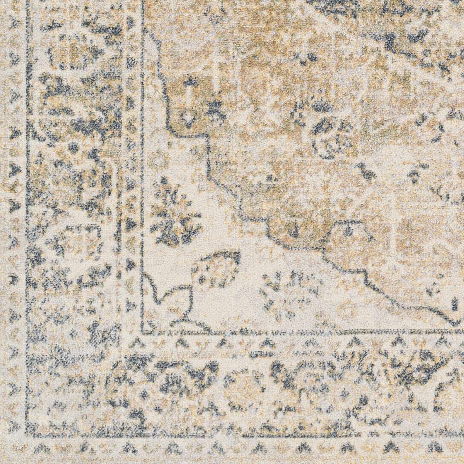 Traditional Medallion design woven Beige, Ivory and Charcoal Washable Rug - Image 3