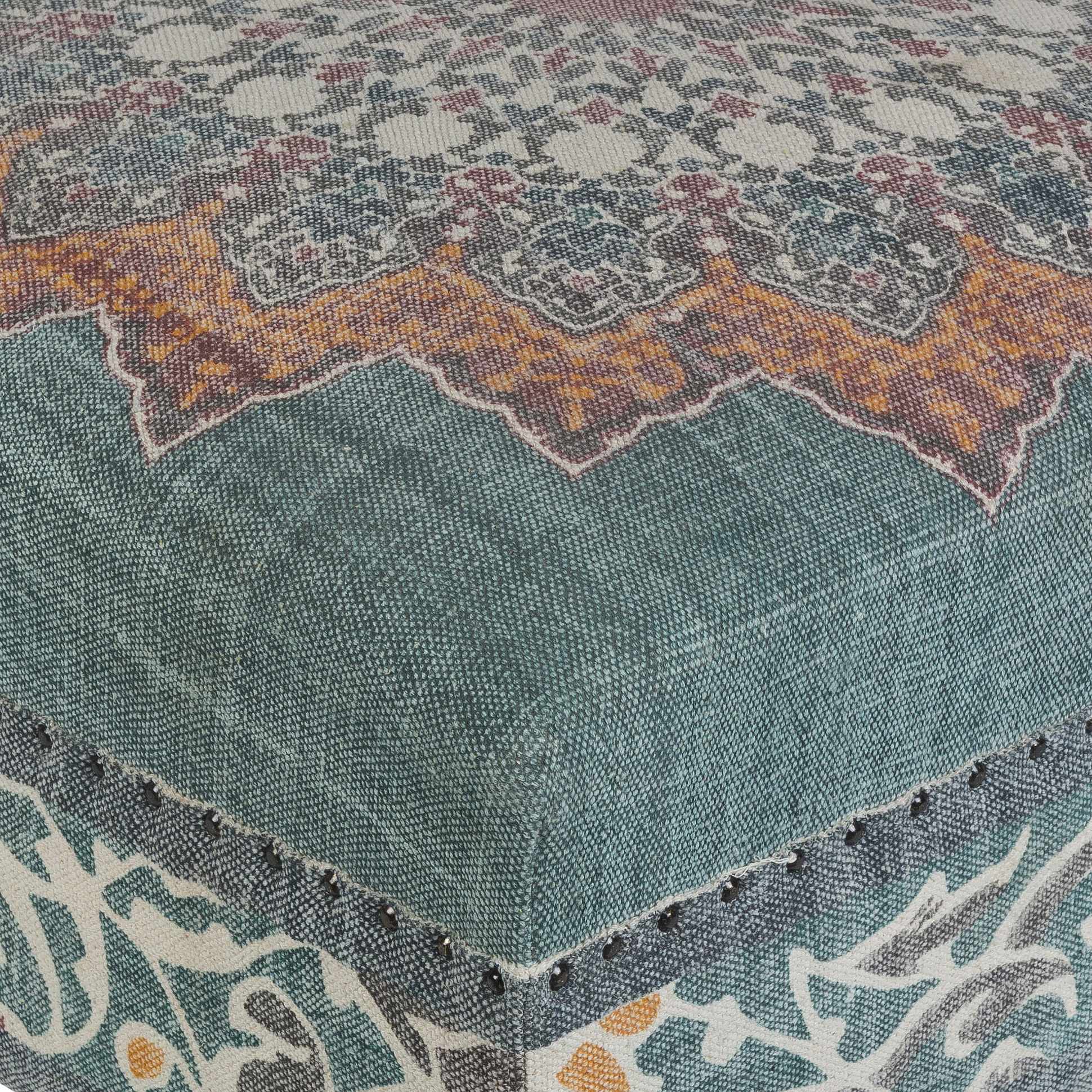 Traditional Medallion Blue and Ivory foot stool - Image 4