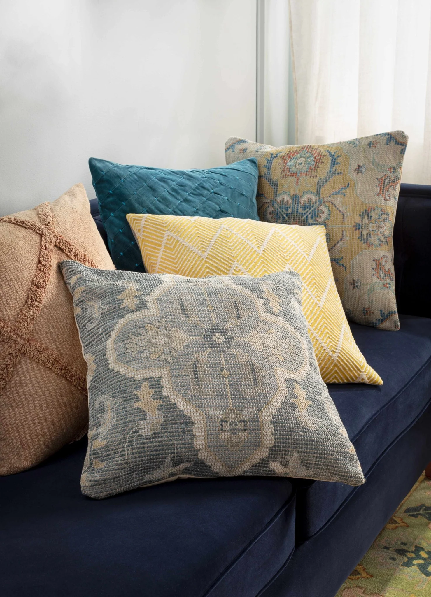 Hand Woven Traditional Medallion Blue and Teal Square Throw Pillow - Image 3