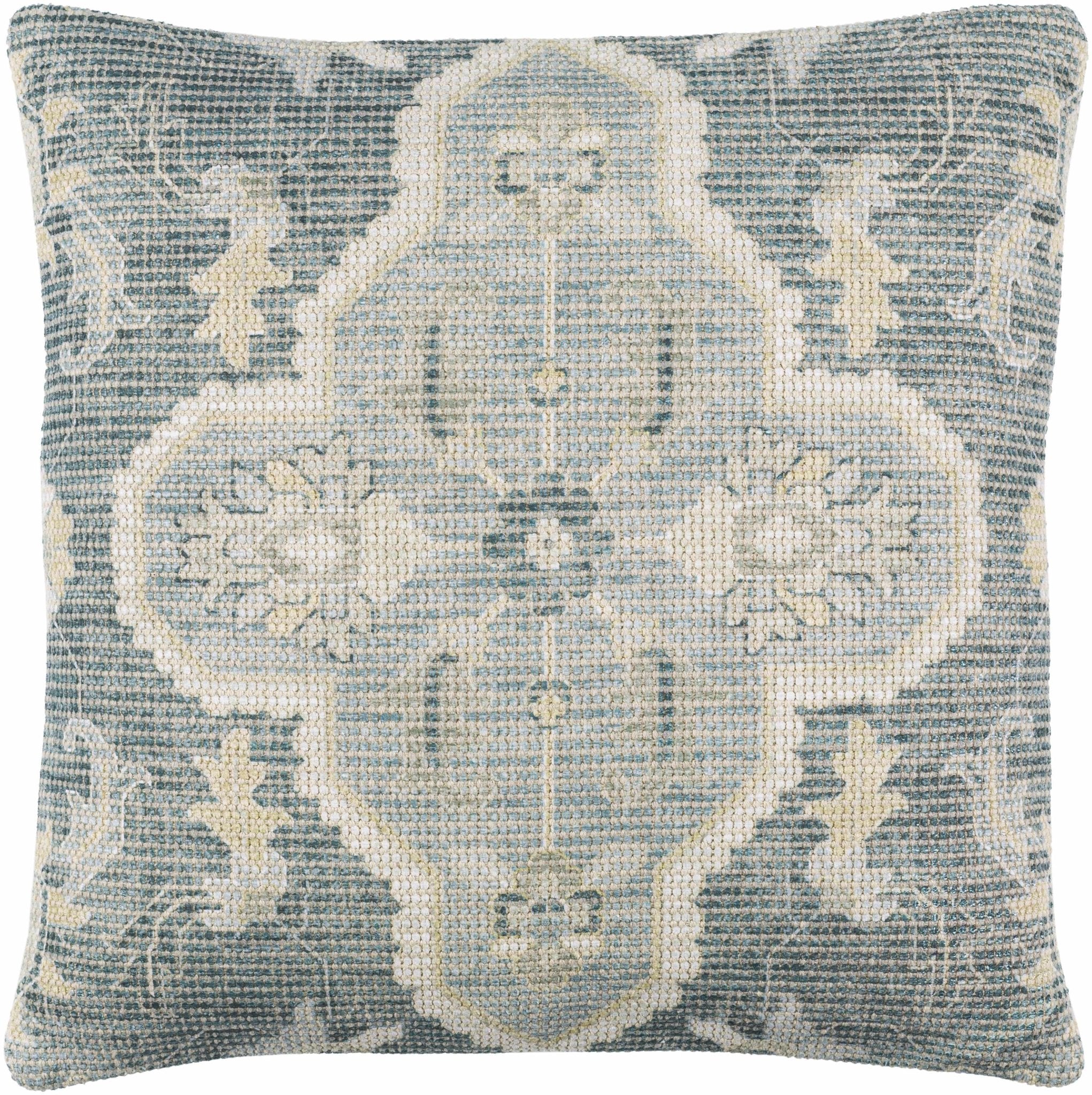 Hand Woven Traditional Medallion Blue and Teal Square Throw Pillow - Image 6