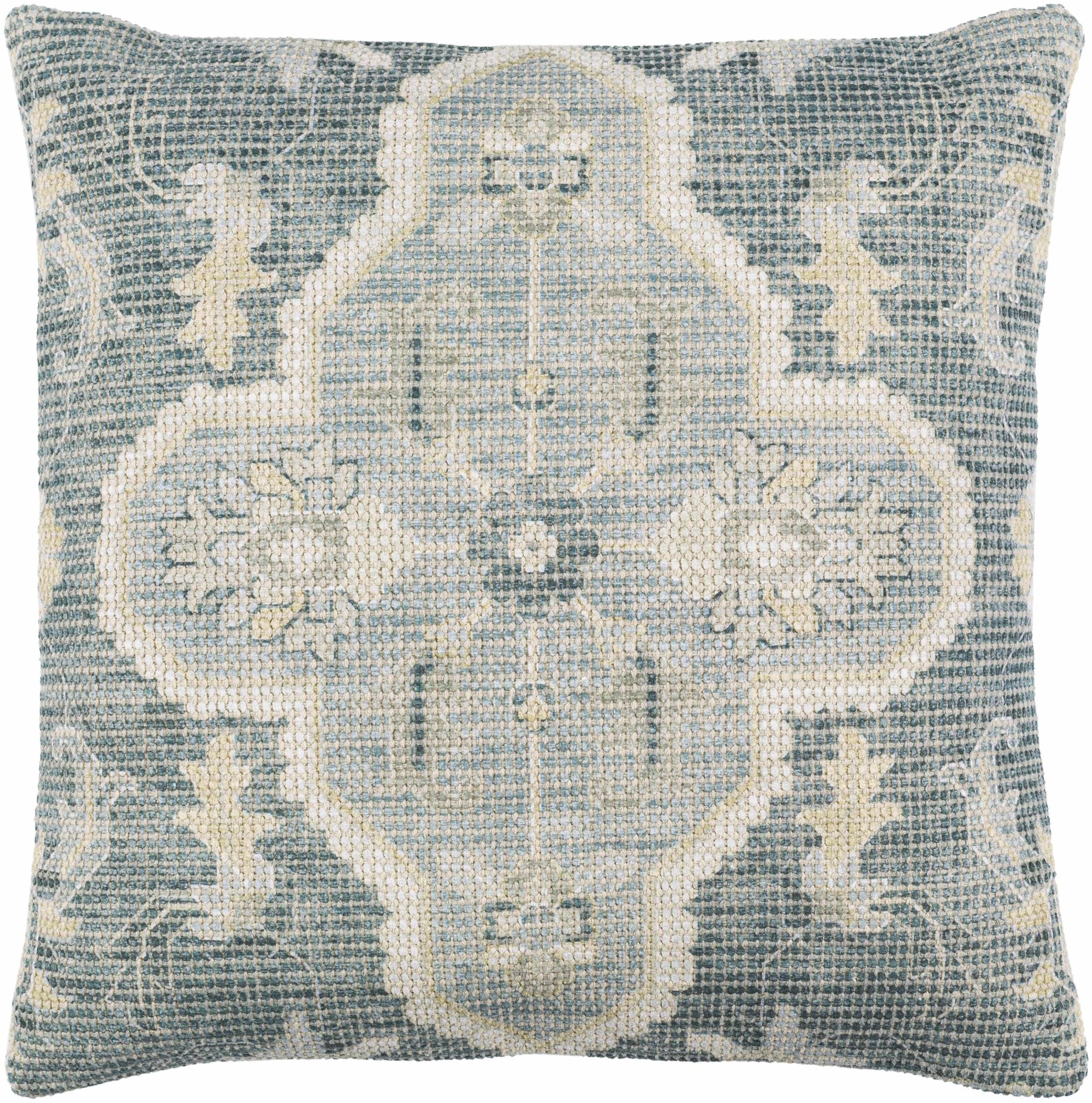 Hand Woven Traditional Medallion Blue and Teal Square Throw Pillow - Image 7