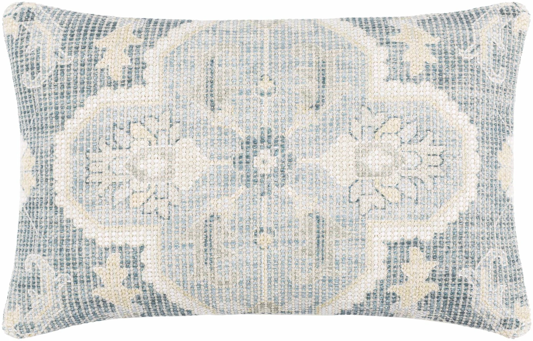 Hand Woven Traditional Medallion Blue and Teal Square Throw Pillow - Image 8