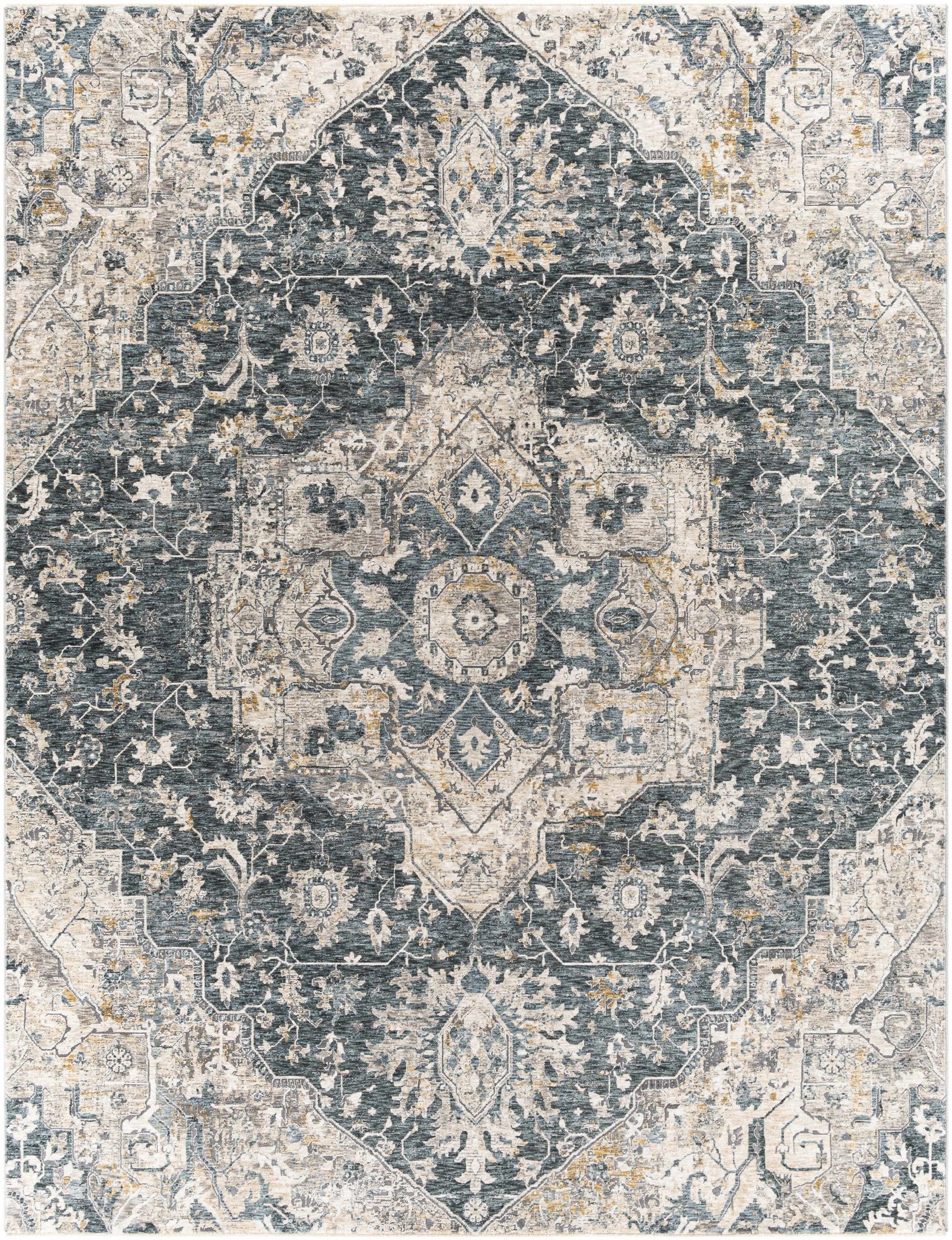 Traditional Medallion Charcoal And Camel Area Rug - Image 11