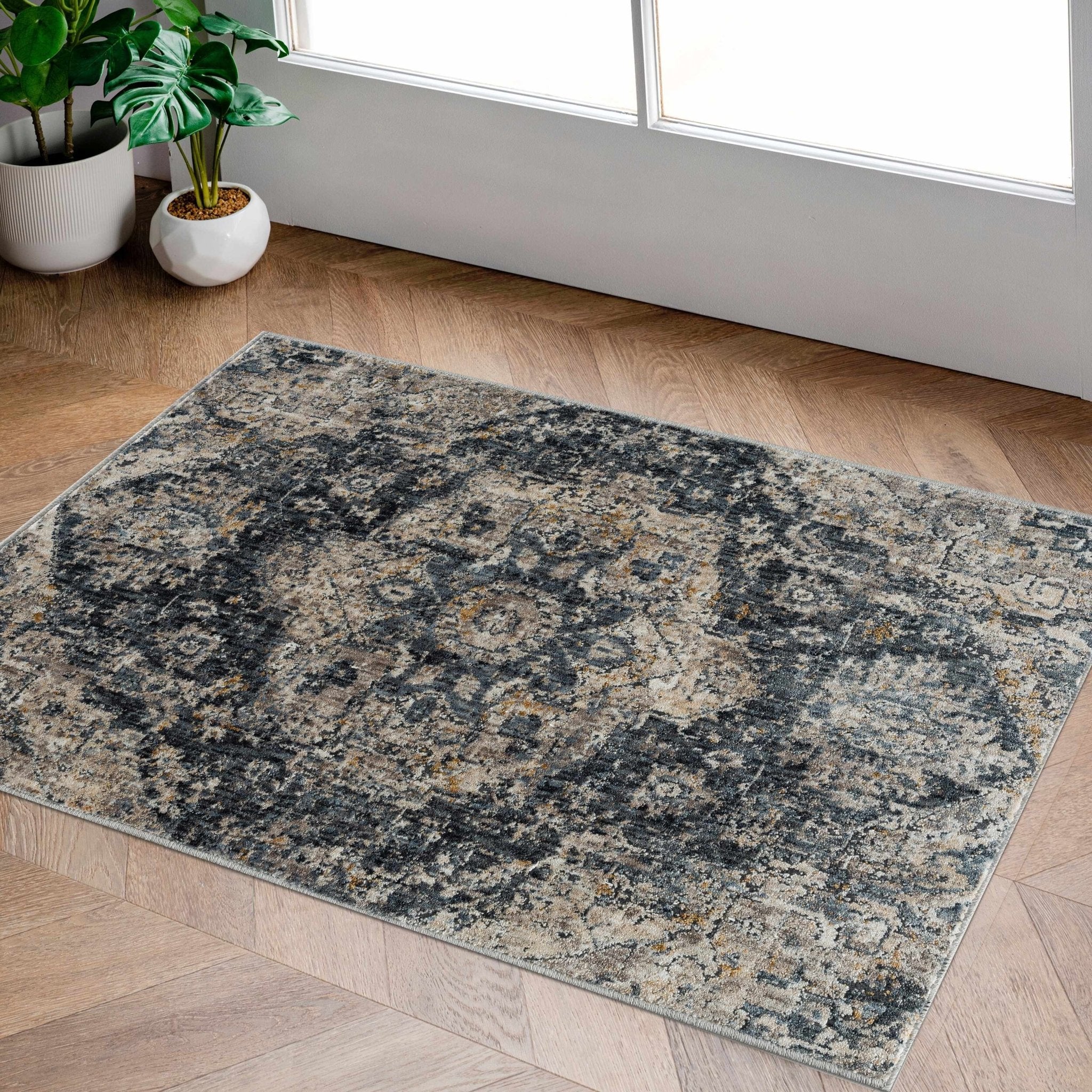 Traditional Medallion Charcoal And Camel Area Rug - Image 3