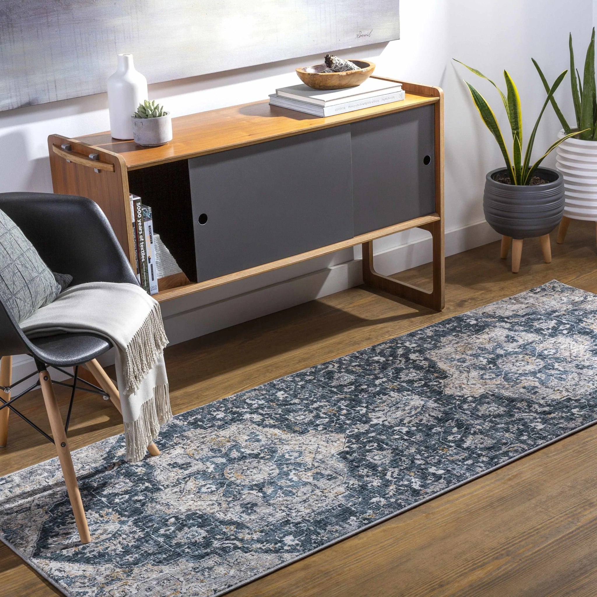 Traditional Medallion Charcoal And Camel Area Rug - Image 4