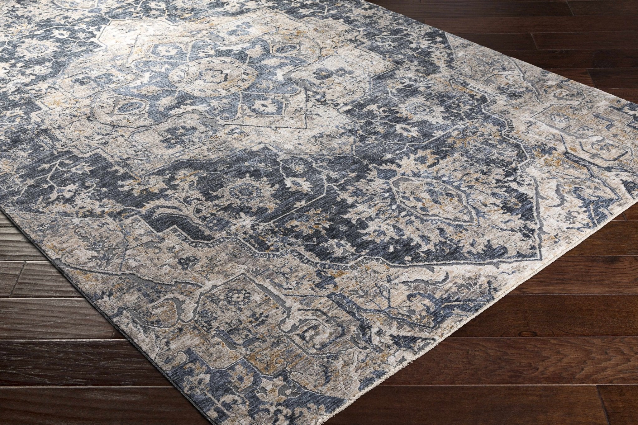 Traditional Medallion Charcoal And Camel Area Rug - Image 8
