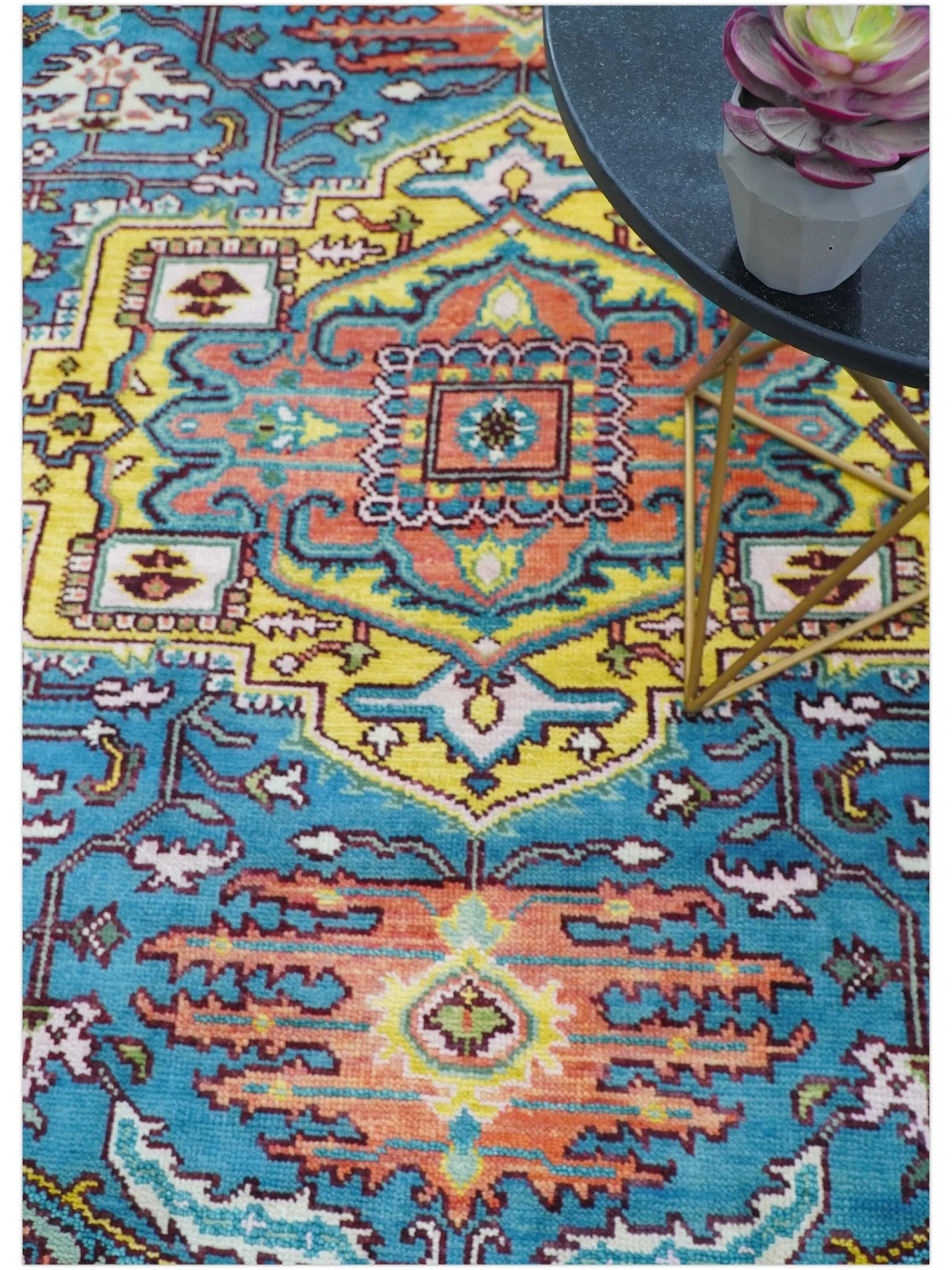 Traditional Medallion Design Blue Hand knotted 8x10 Wool Area Rug - Image 3