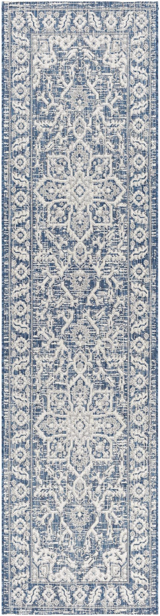 Traditional Medallion Design Blue and Ivory Machine Woven Rug - Image 12