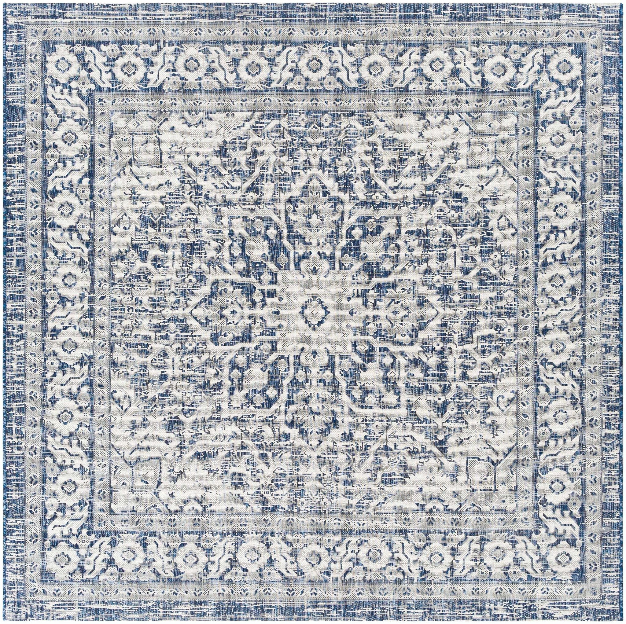 Traditional Medallion Design Blue and Ivory Machine Woven Rug - Image 5