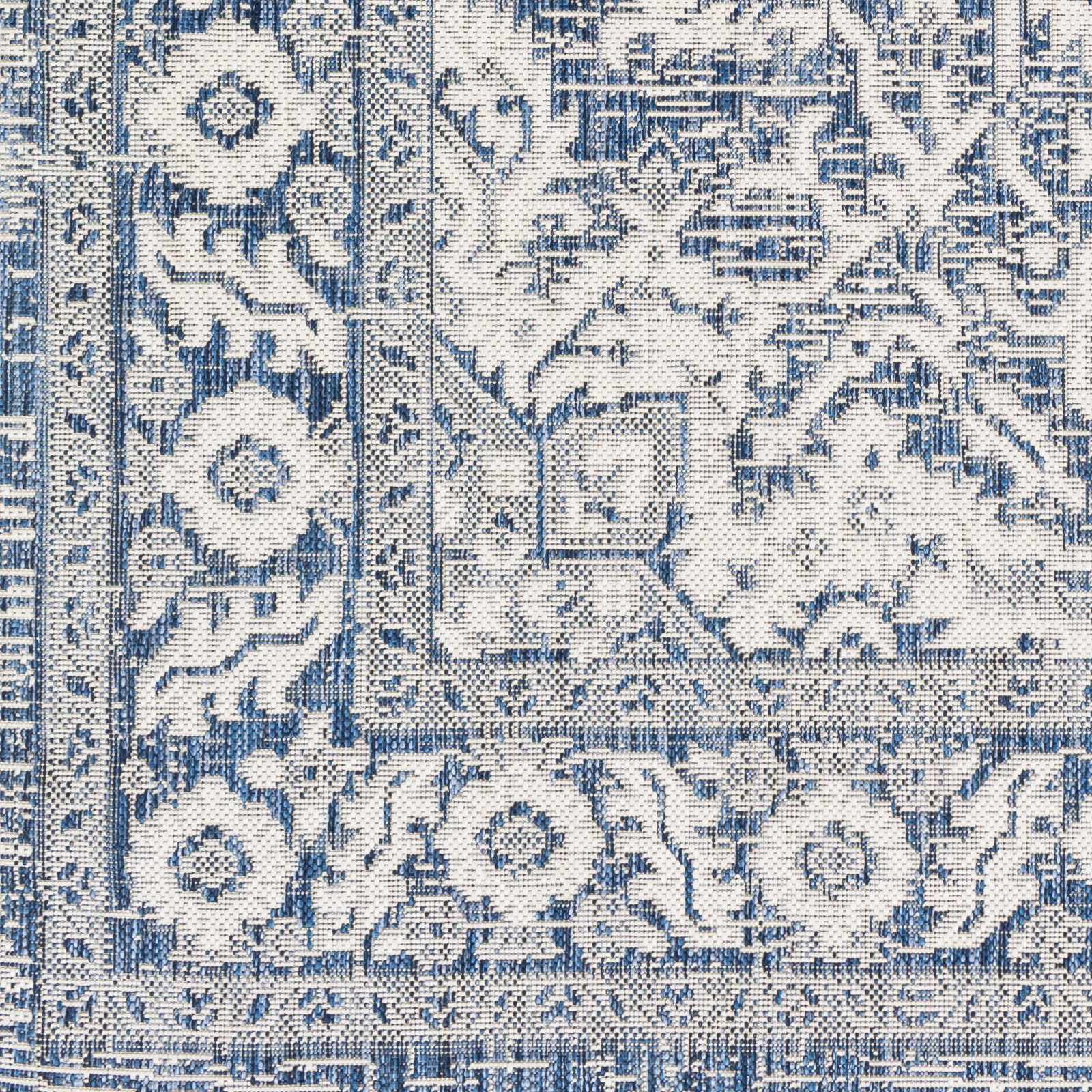 Traditional Medallion Design Blue and Ivory Machine Woven Rug - Image 7