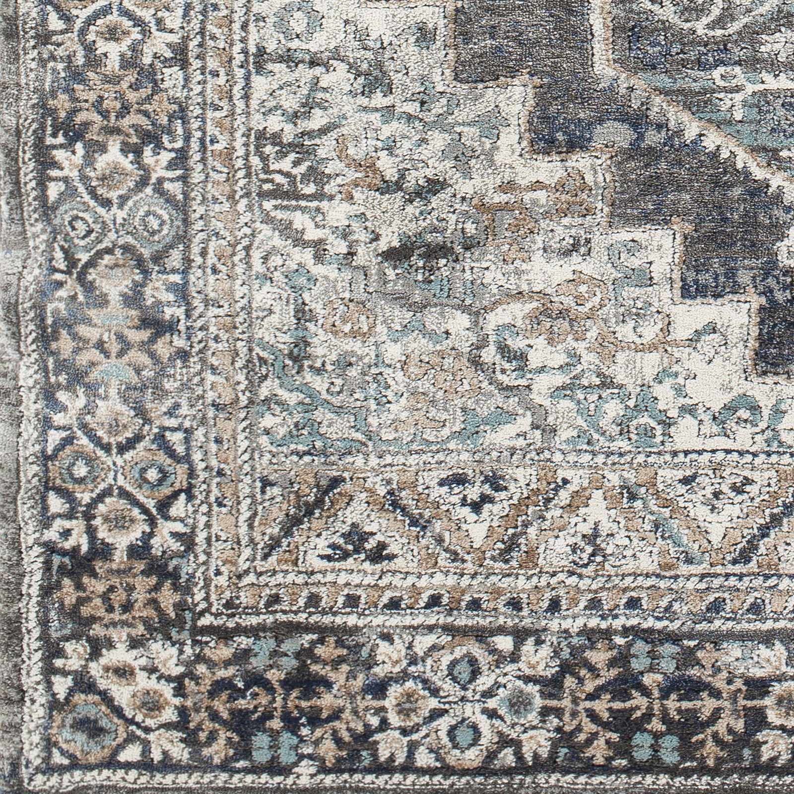 Traditional Medallion Design Charcoal Machine Woven Area Rug - Image 6