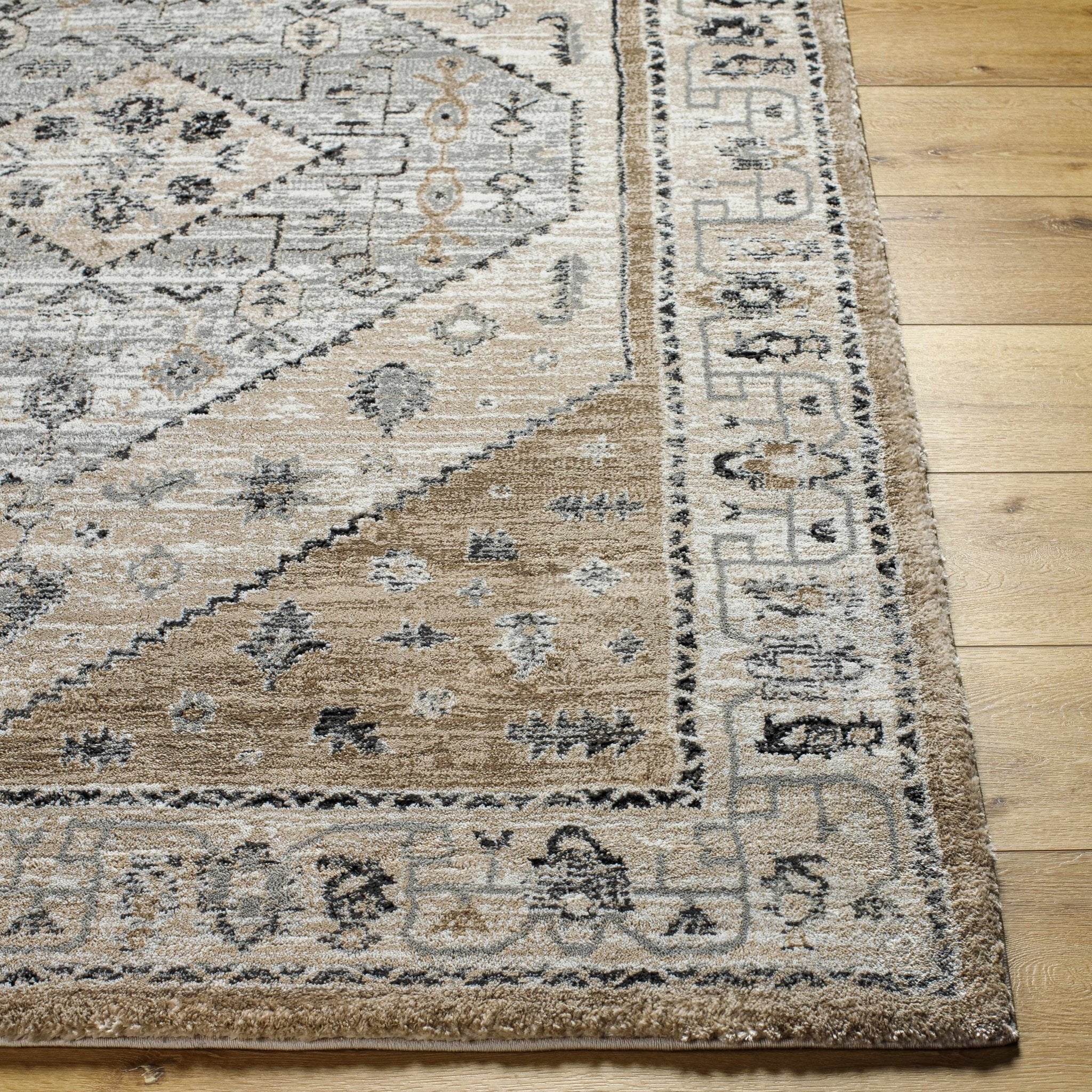 Traditional Medallion Design Gray Machine Woven Area Rug - Image 2