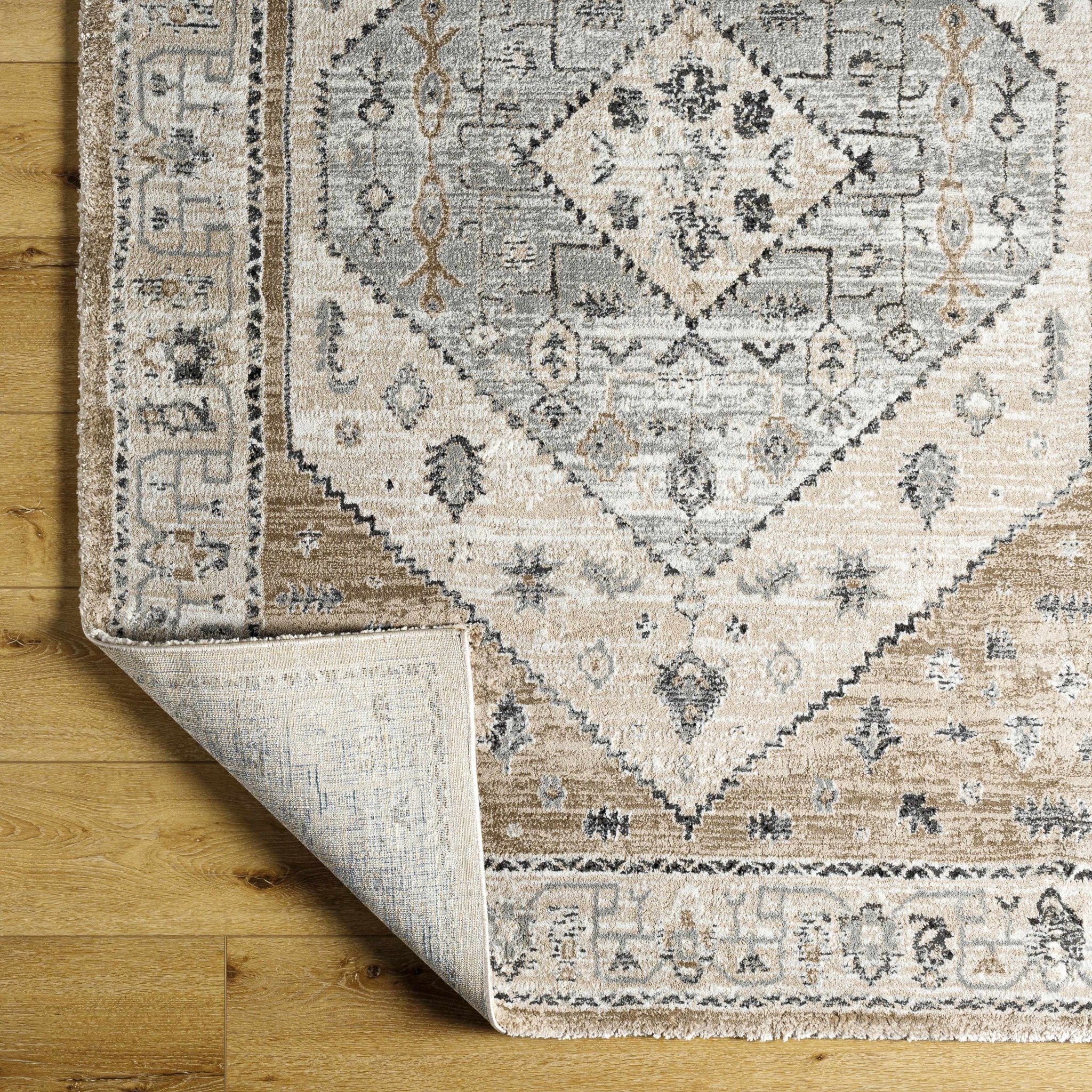 Traditional Medallion Design Gray Machine Woven Area Rug - Image 3