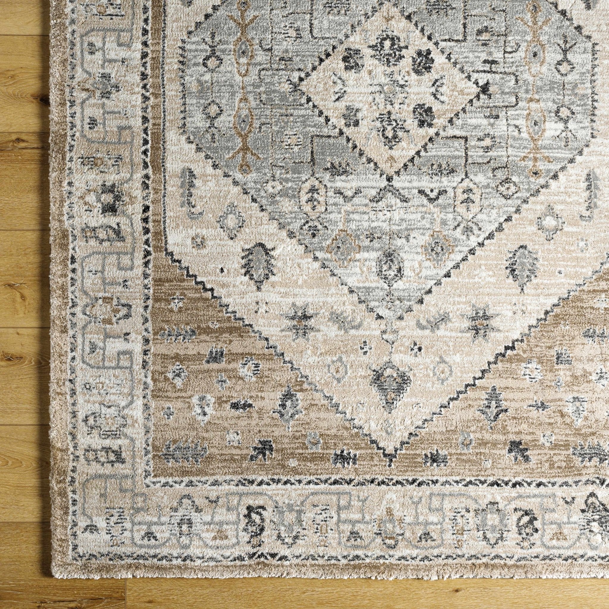 Traditional Medallion Design Gray Machine Woven Area Rug - Image 5