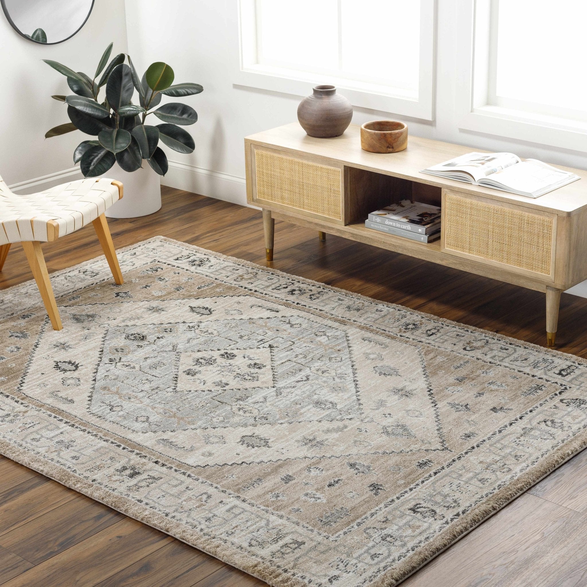Traditional Medallion Design Gray Machine Woven Area Rug - Image 6