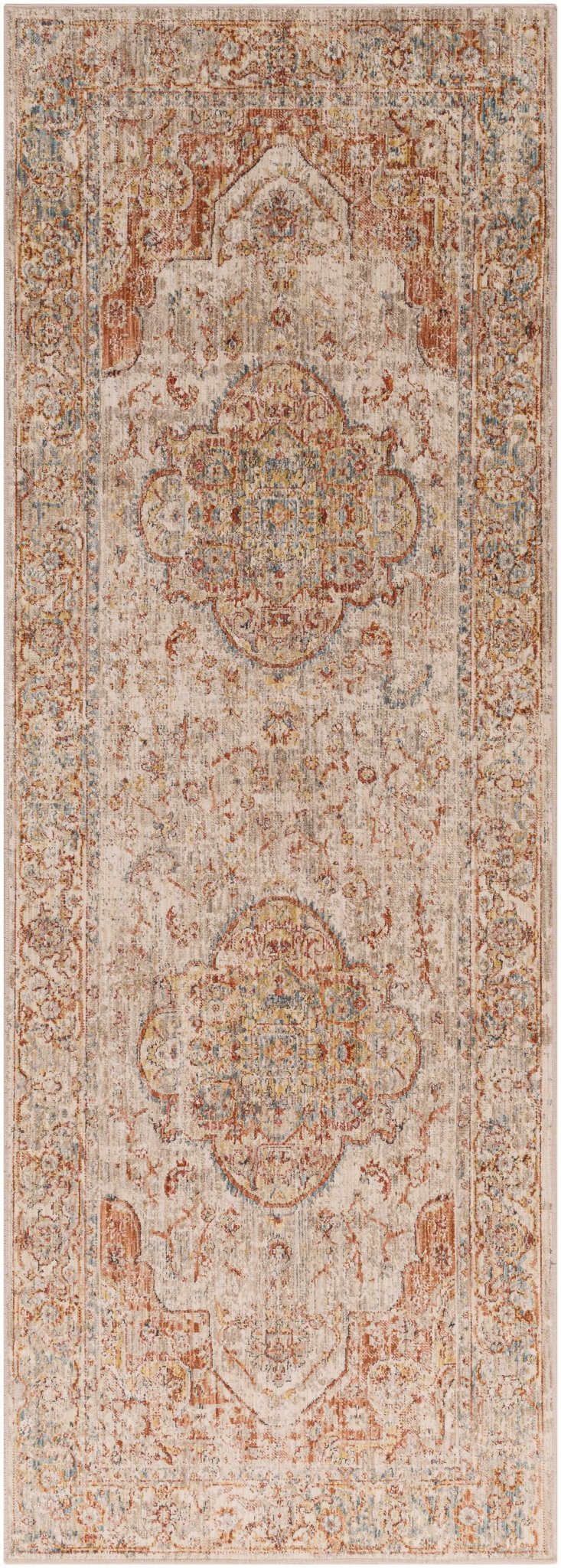 Traditional Medallion Design Rust And Cream Machine Woven Rug - Image 10