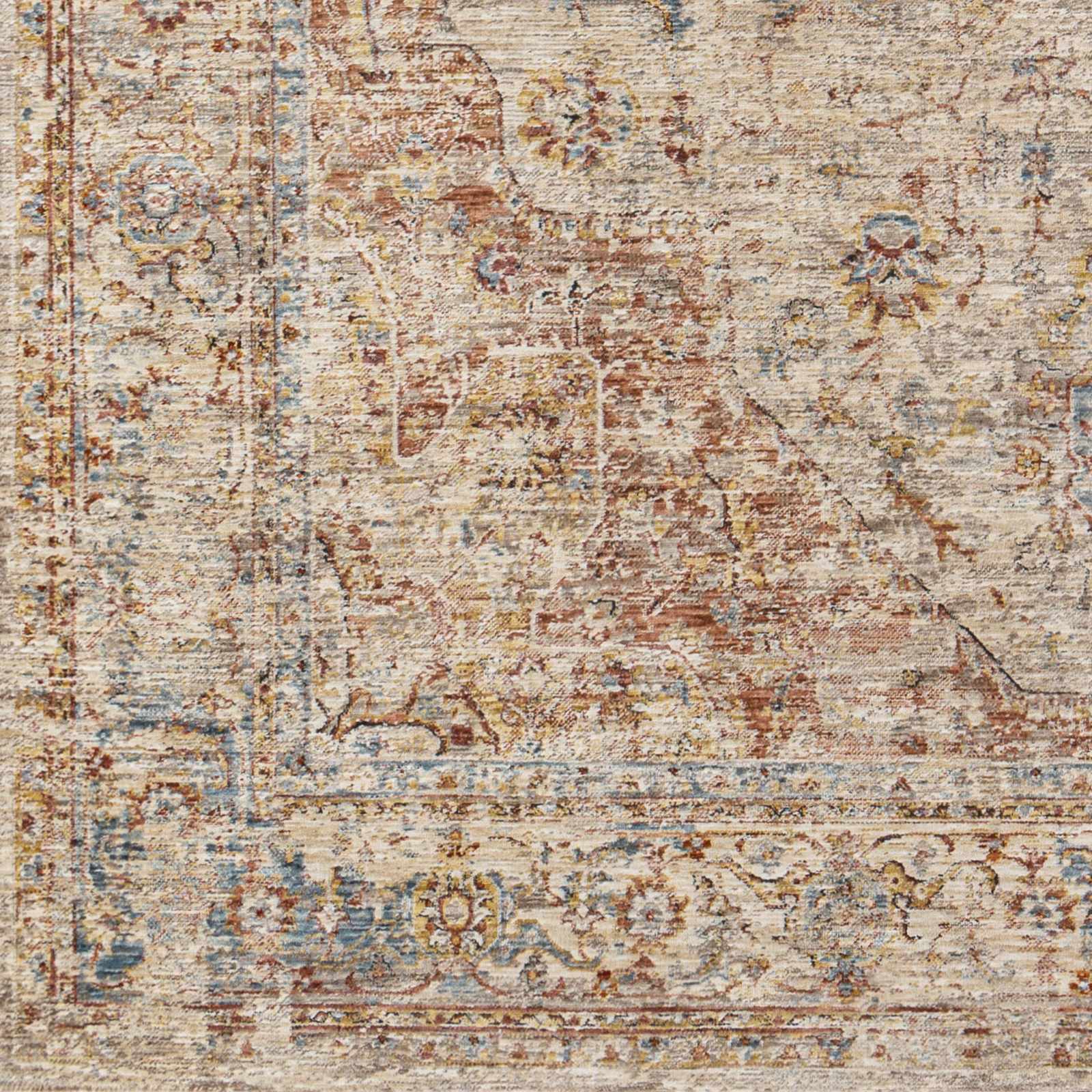 Traditional Medallion Design Rust And Cream Machine Woven Rug - Image 5