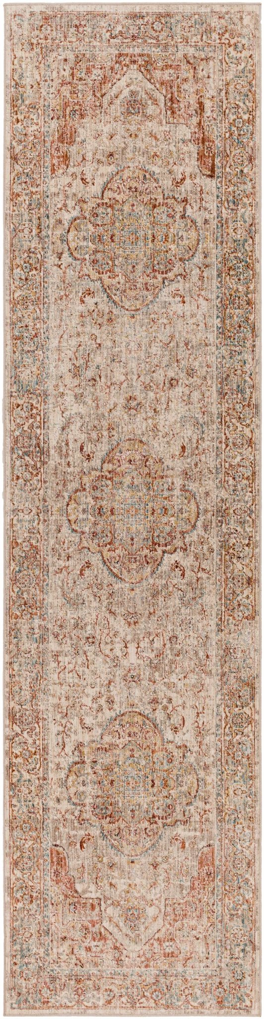 Traditional Medallion Design Rust And Cream Machine Woven Rug - Image 6