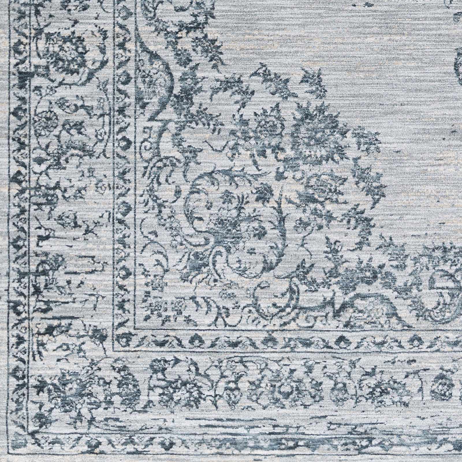 Traditional Medallion Gray And Ivory Machine Woven Rug - Image 12
