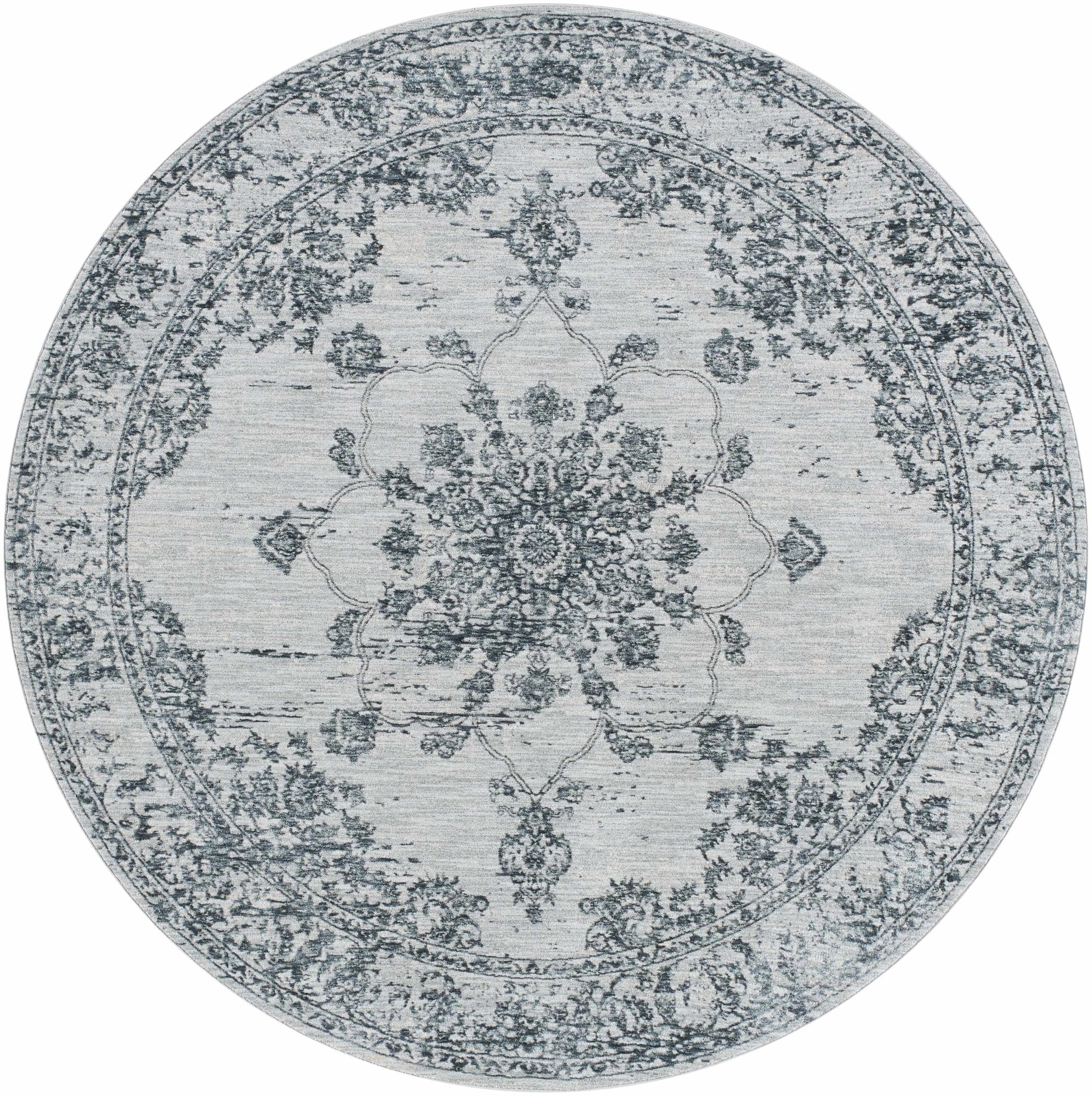 Traditional Medallion Gray And Ivory Machine Woven Rug - Image 15