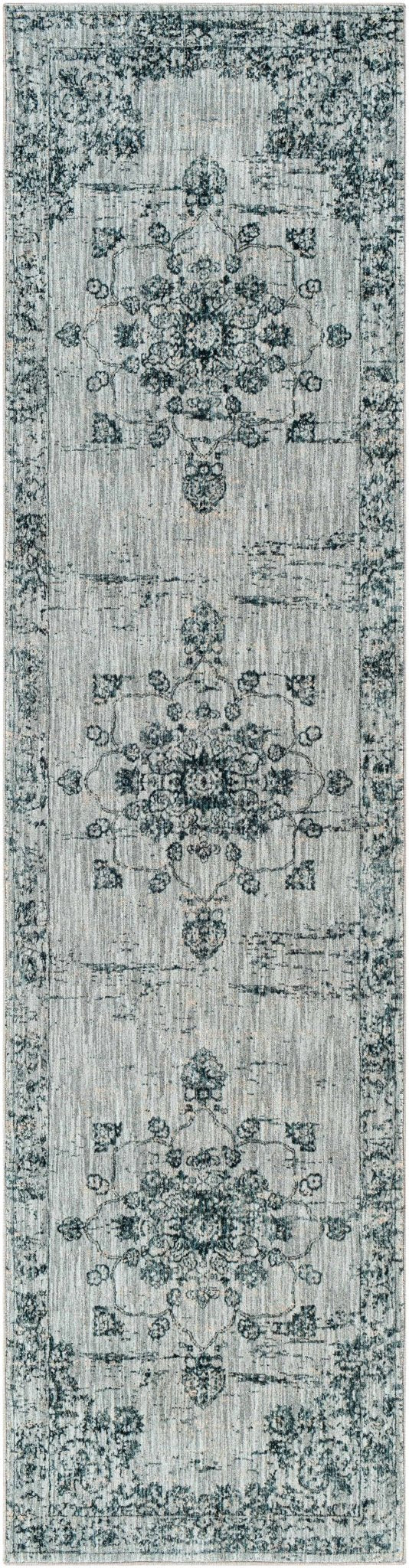 Traditional Medallion Gray And Ivory Machine Woven Rug - Image 2
