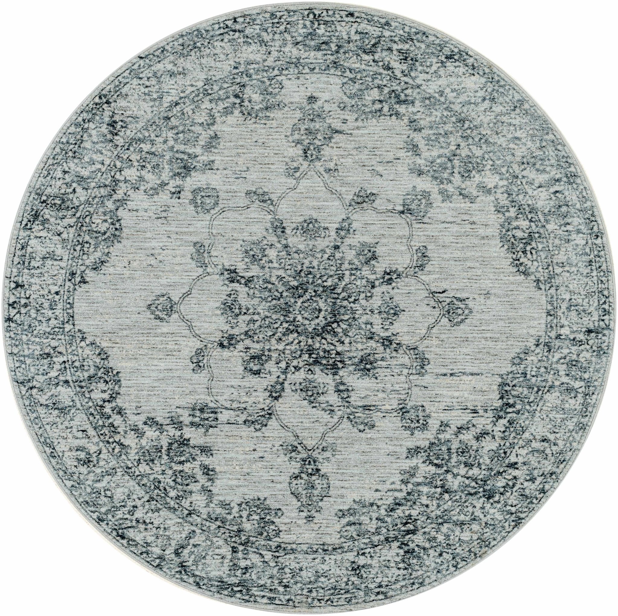 Traditional Medallion Gray And Ivory Machine Woven Rug - Image 3