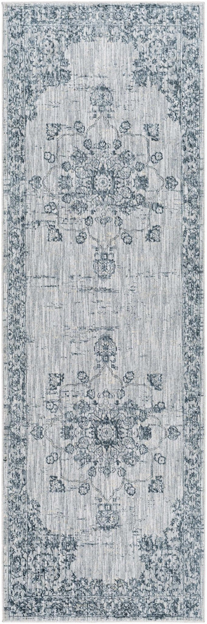 Traditional Medallion Gray And Ivory Machine Woven Rug - Image 5