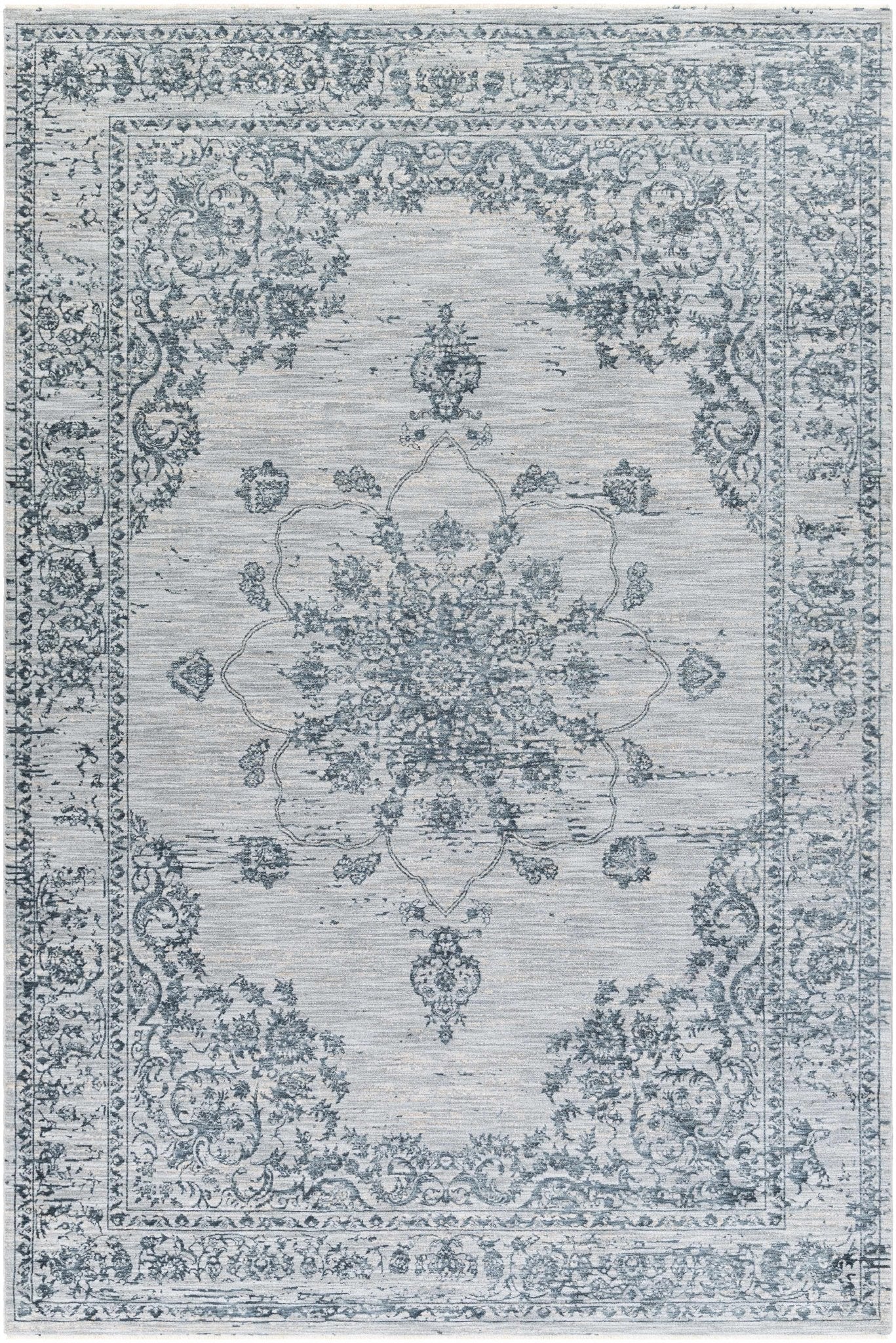 Traditional Medallion Gray And Ivory Machine Woven Rug - Image 7