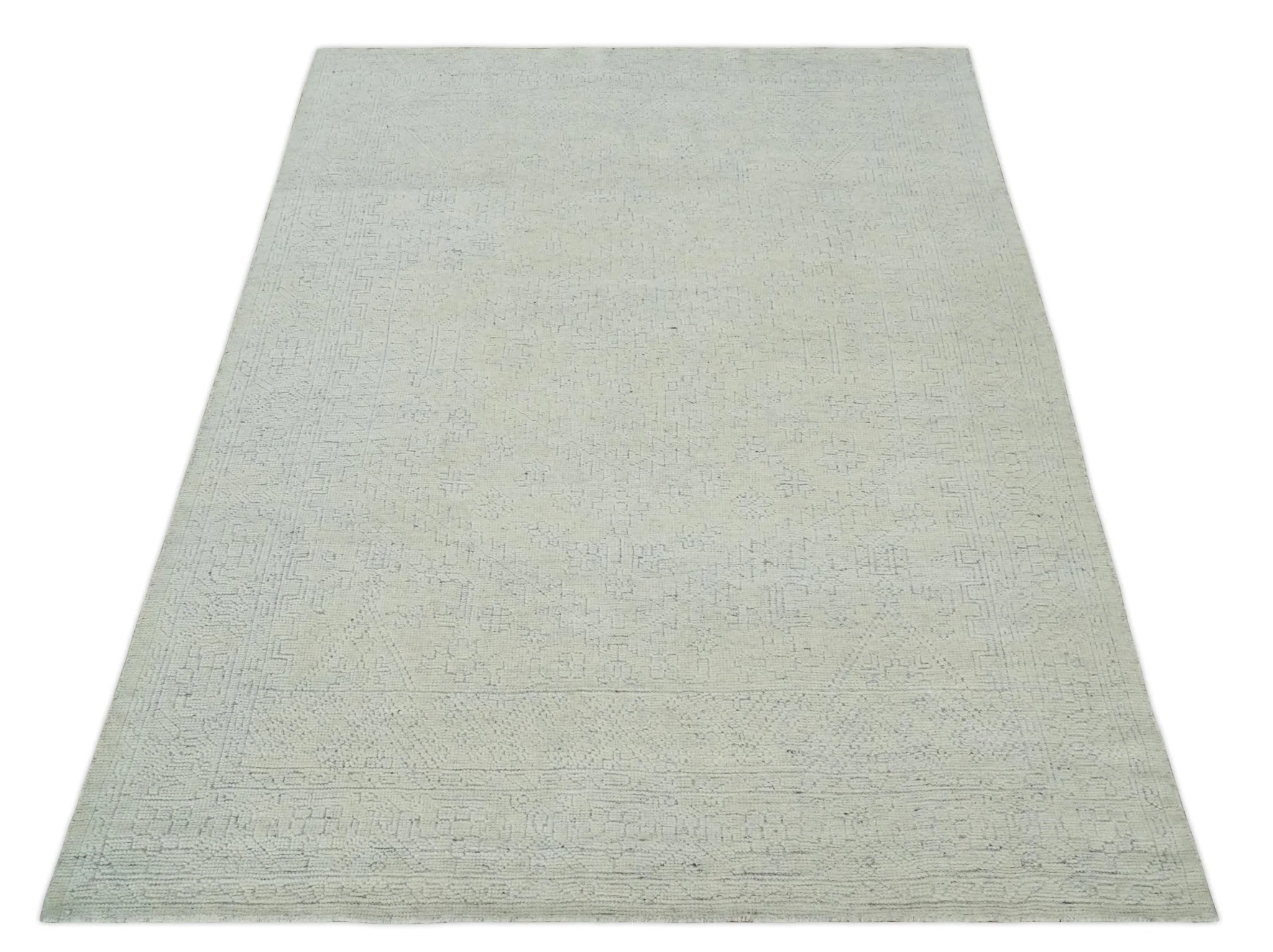 Neutral Contemporary 8x10 Medallion Beige 8x10 Hand knotted wool area rug - Image 3