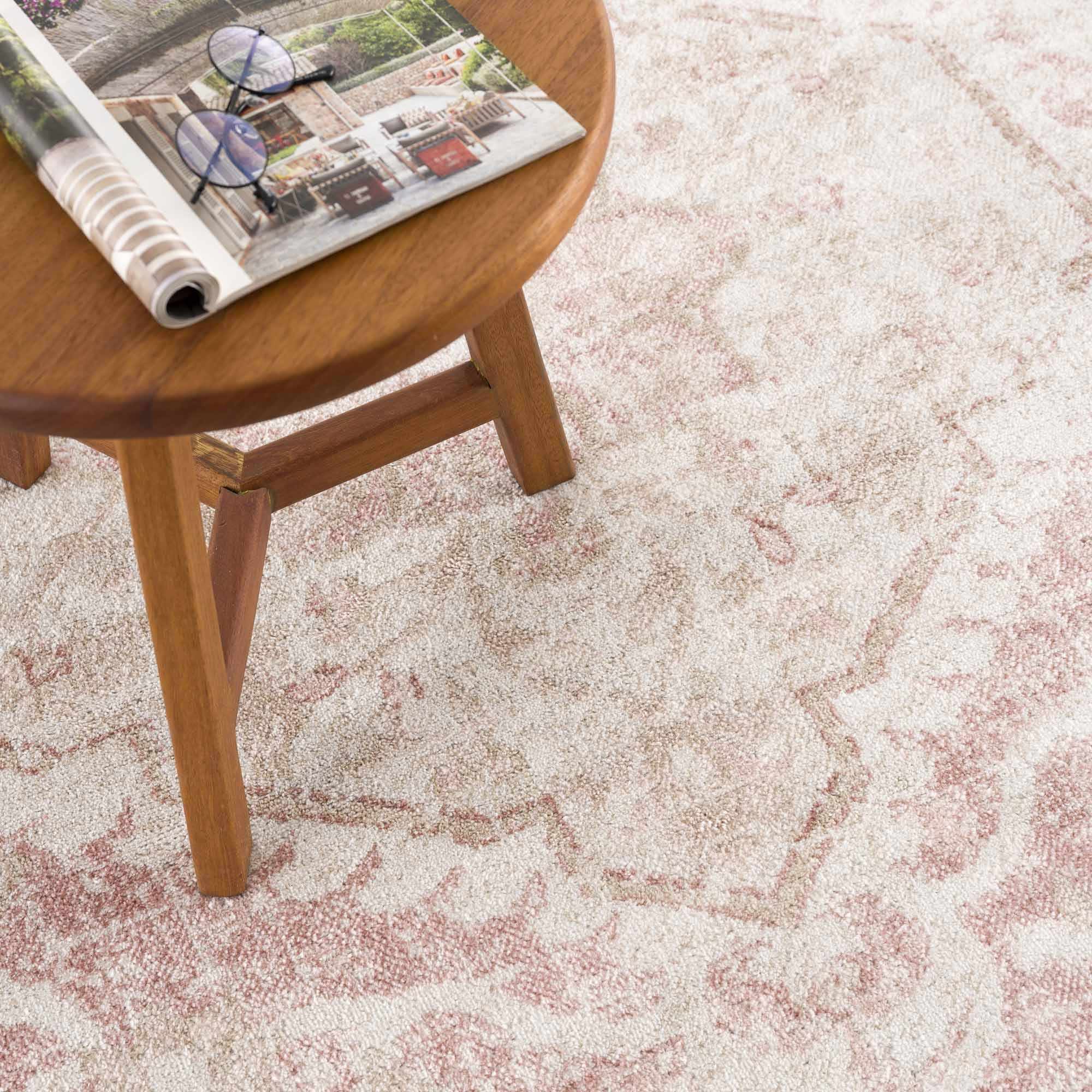 Traditional Medallion Pink, Silver and Beige Multi Size Area Rug - Image 12