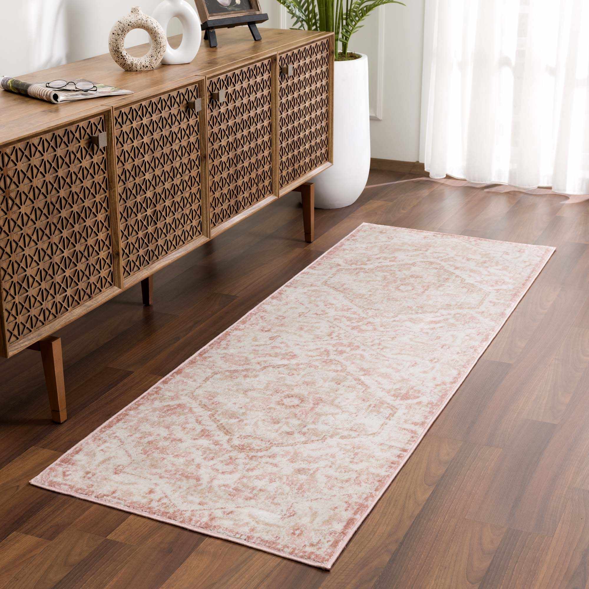 Traditional Medallion Pink, Silver and Beige Multi Size Area Rug - Image 3