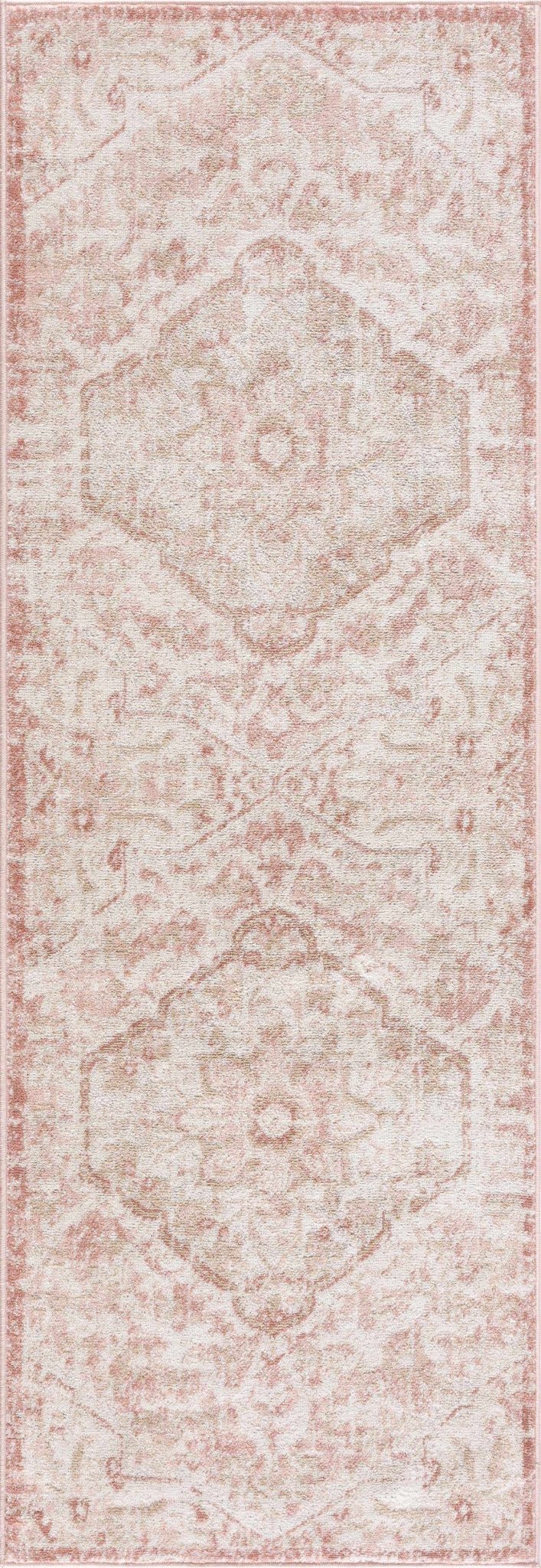 Traditional Medallion Pink, Silver and Beige Multi Size Area Rug - Image 4