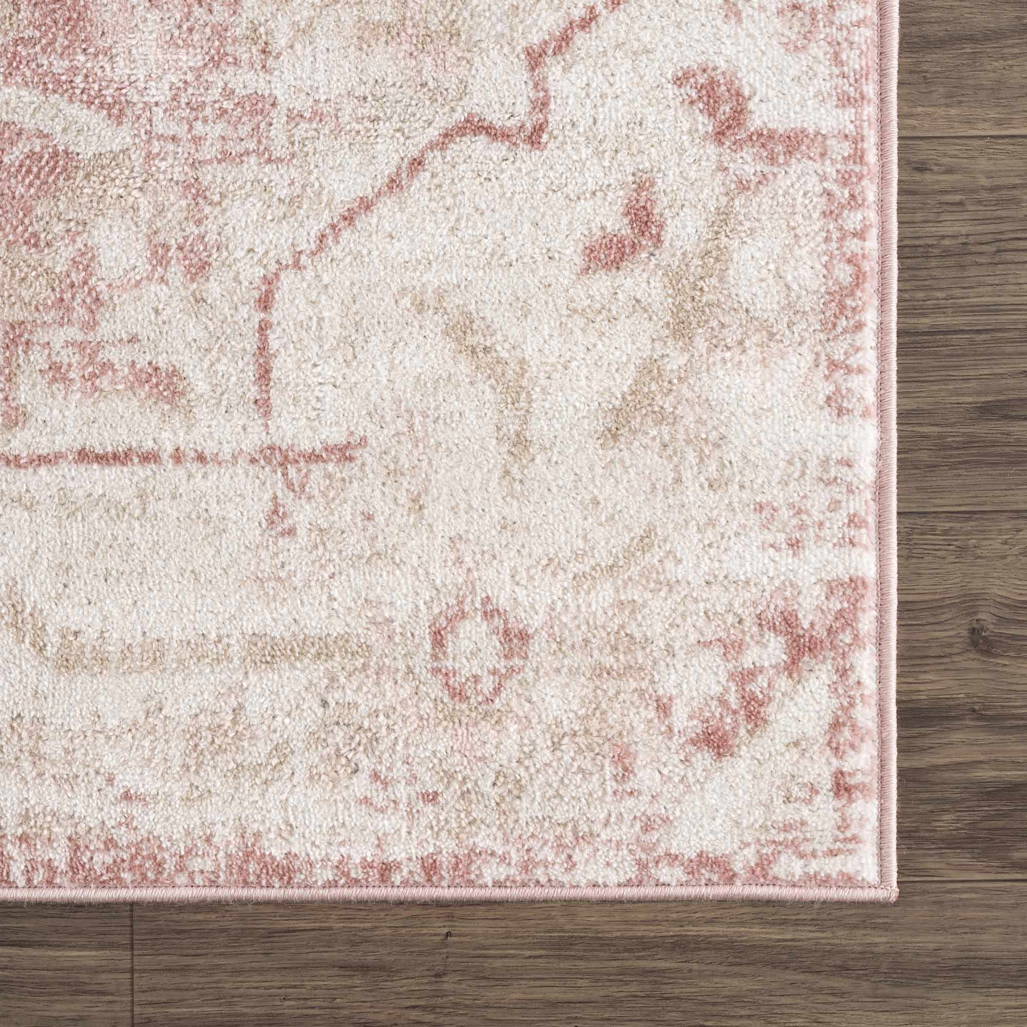Traditional Medallion Pink, Silver and Beige Multi Size Area Rug - Image 9