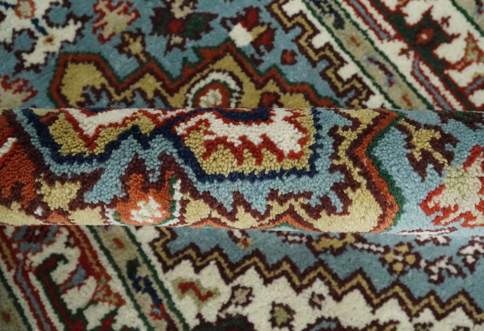 3x5 and 4x6 Mustard, Aqua and Ivory and Brown Traditional Hand knotted wool Area Rug - Image 3