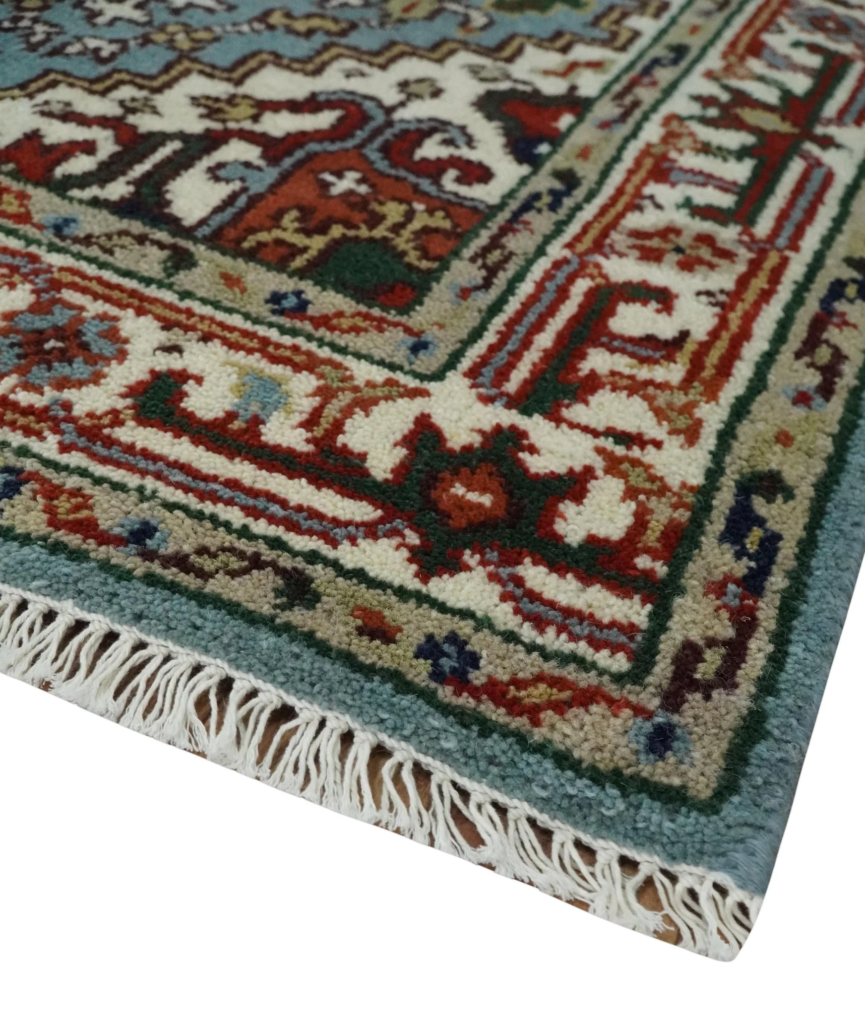 3x5 and 4x6 Mustard, Aqua and Ivory and Brown Traditional Hand knotted wool Area Rug - Image 5