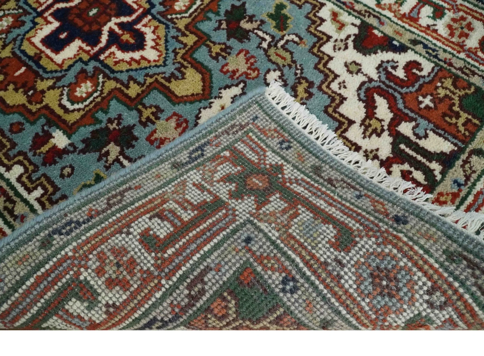 3x5 and 4x6 Mustard, Aqua and Ivory and Brown Traditional Hand knotted wool Area Rug - Image 6